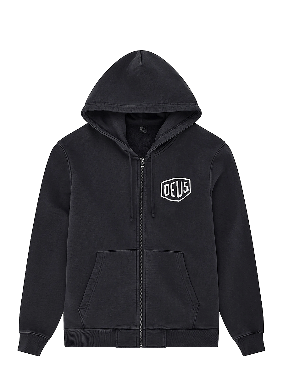 Deus Ex Machina - Shield Garment Dyed Zip Hoodie - hættetrøjer - black - 0