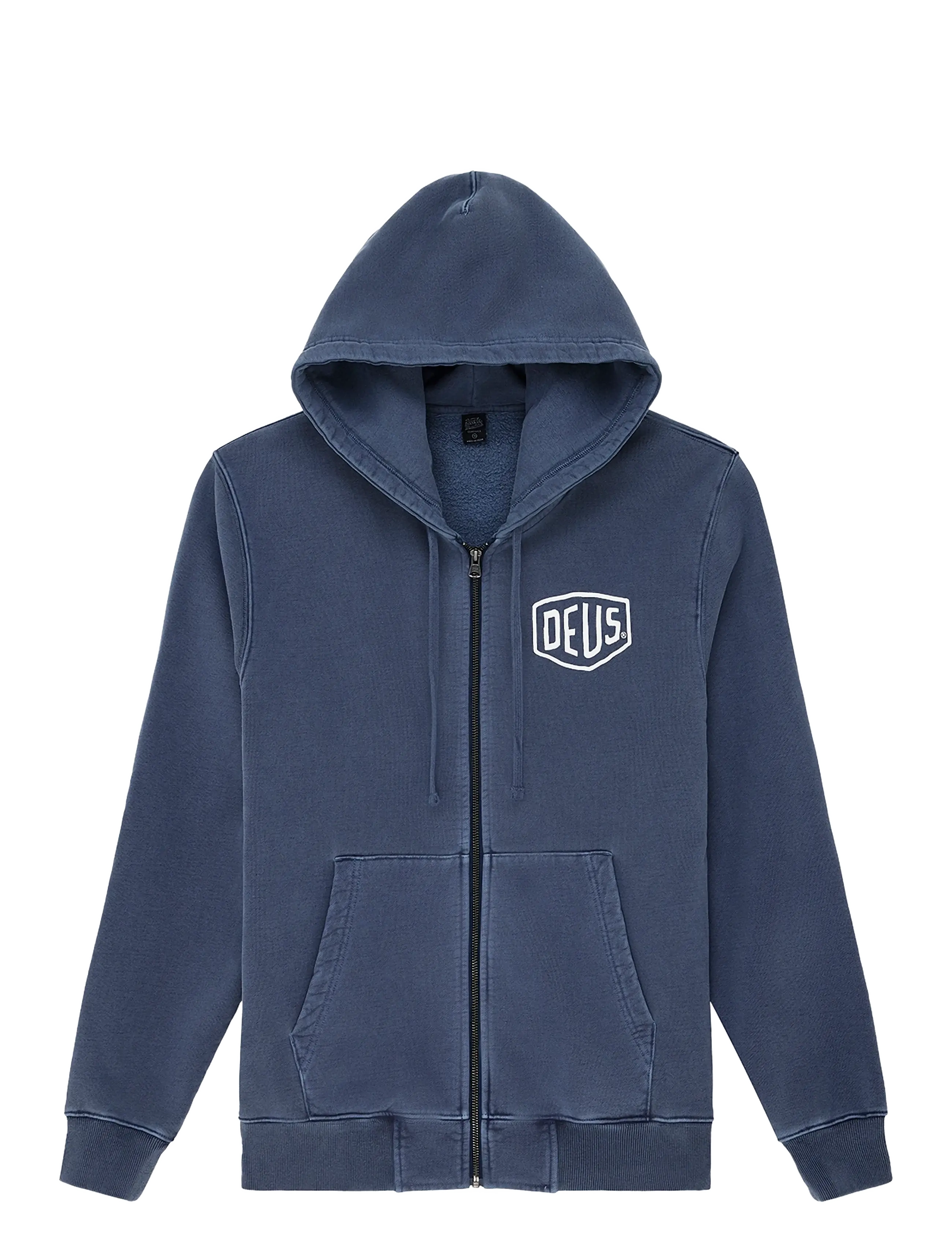 Deus Ex Machina - Shield Garment Dyed Zip Hoodie - hættetrøjer - mechanic blue - 1