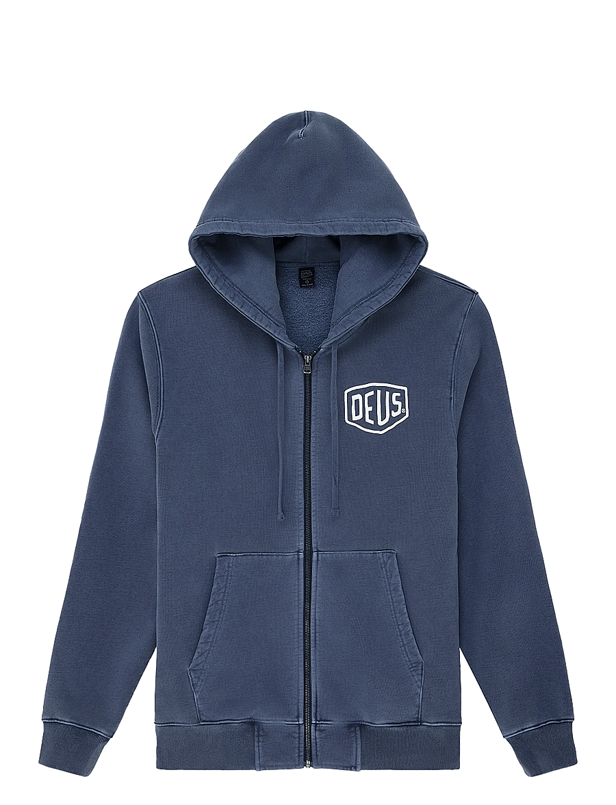 Deus Ex Machina - Shield Garment Dyed Zip Hoodie - hættetrøjer - mechanic blue - 1