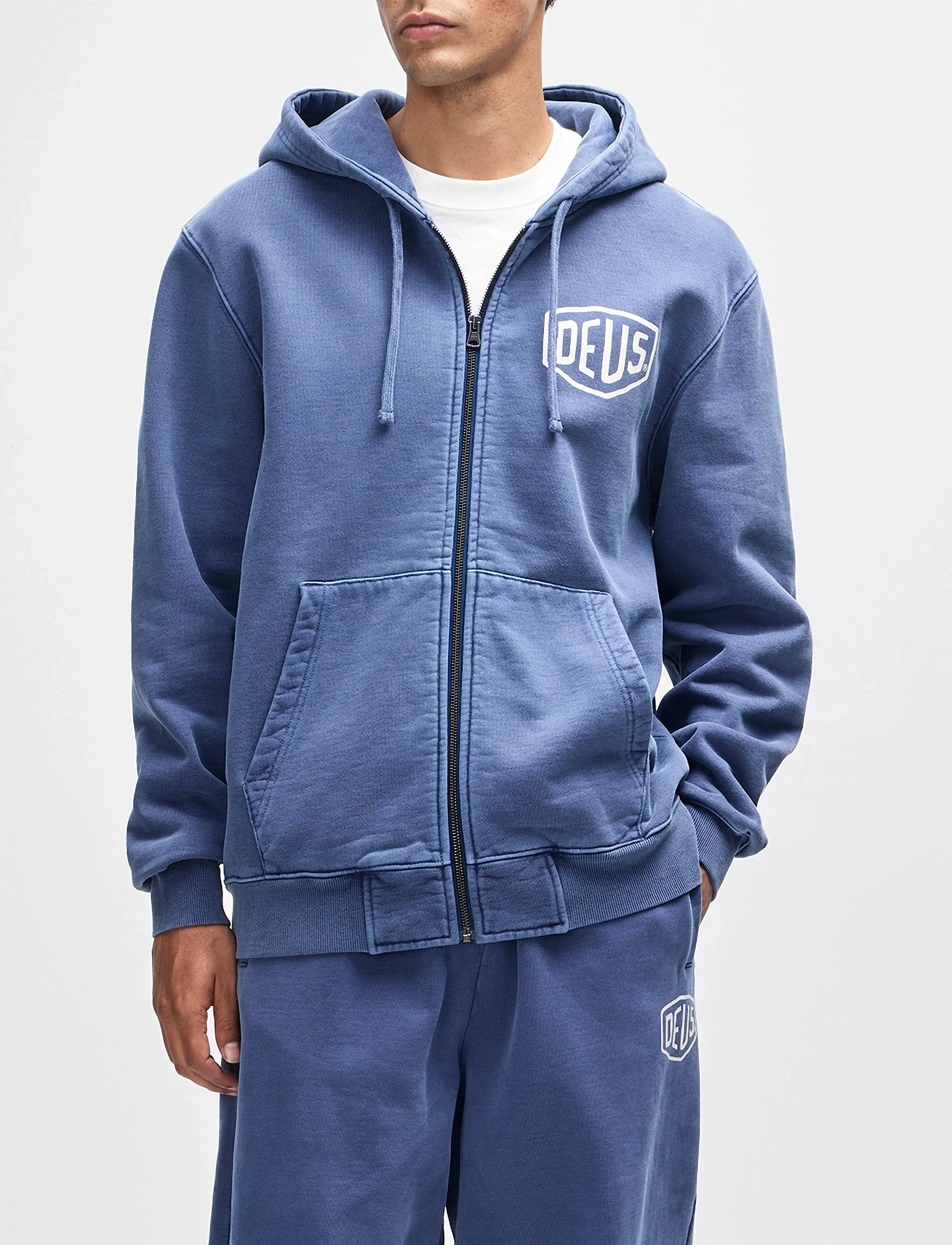 Deus Ex Machina Shield Garment Dyed Zip Hoodie - Sweatshirts - MECHANIC BLUE / navy