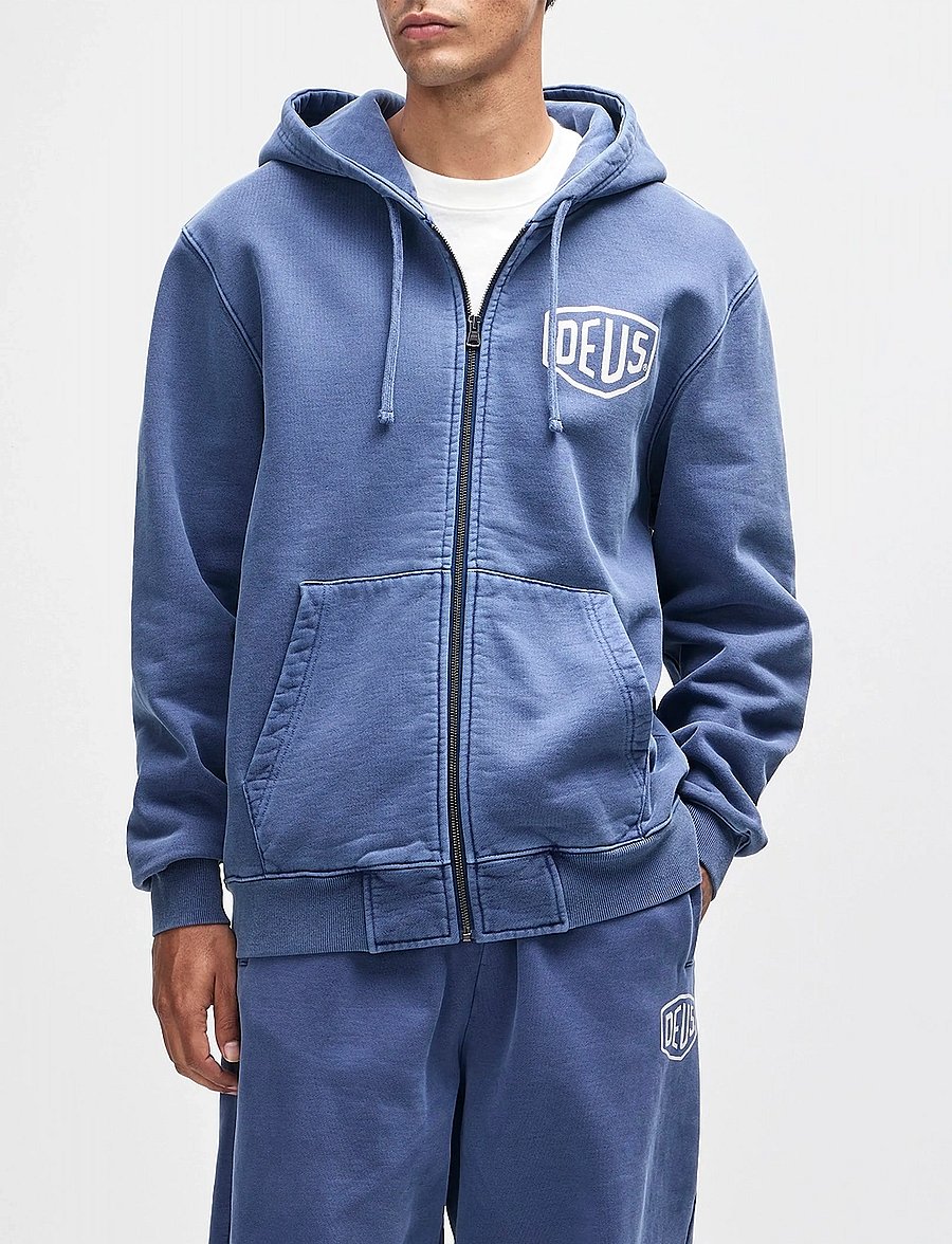 Deus Ex Machina - Shield Garment Dyed Zip Hoodie - hættetrøjer - mechanic blue - 0