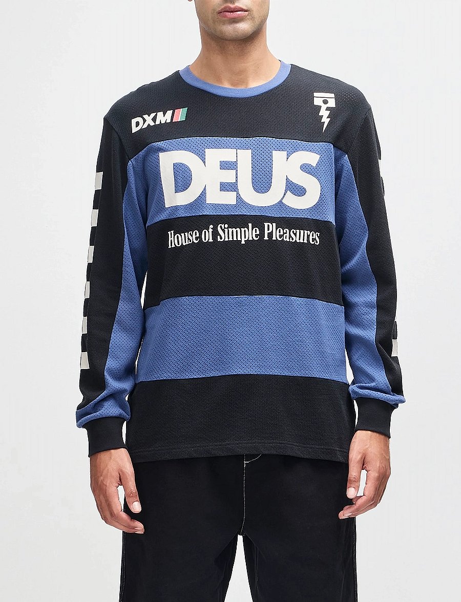 Deus Ex Machina - Vilander Moto Jersey - långärmade t-shirts - mechanic blue combo - 0