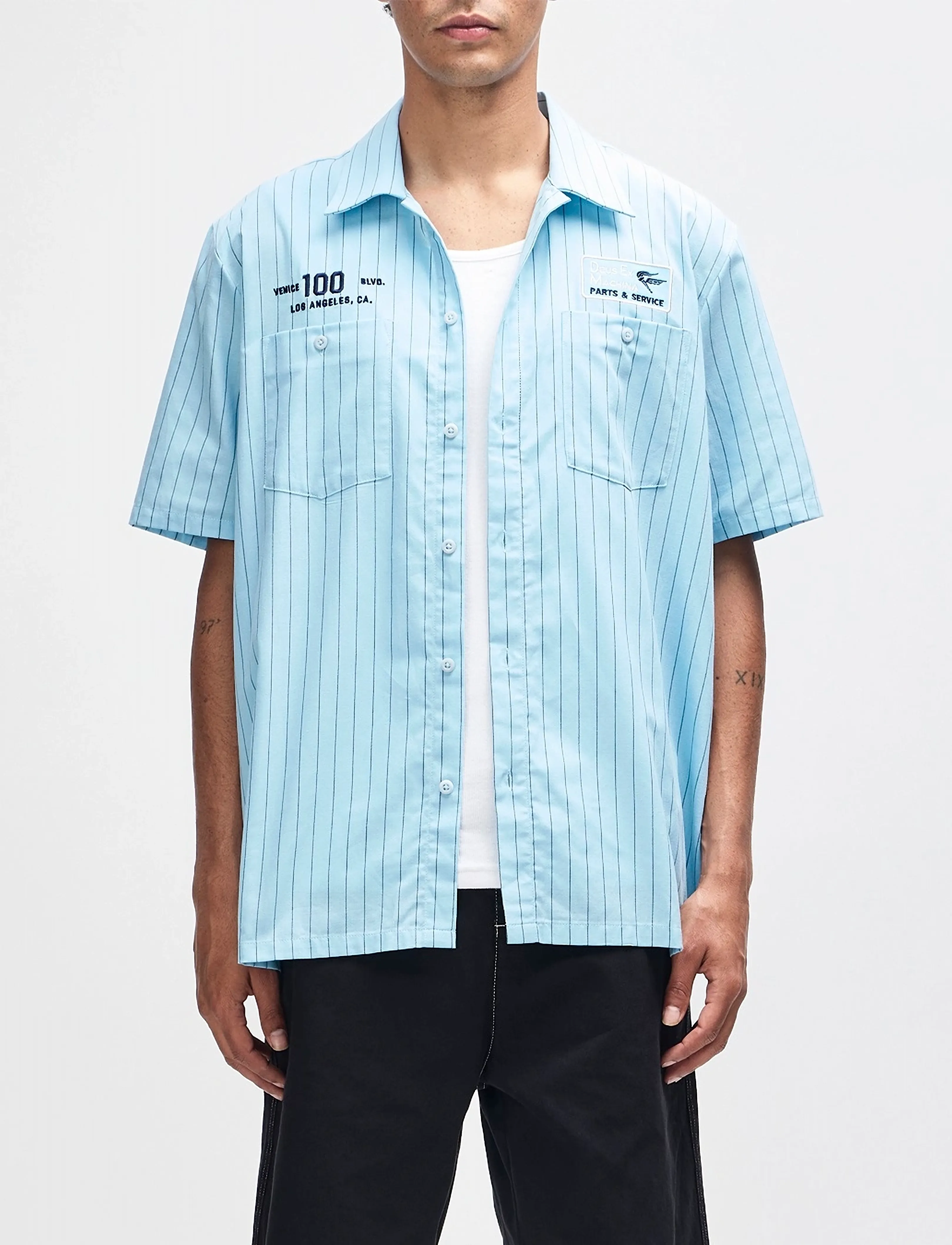 Deus Ex Machina Forecourt Stripe Shirt - Kortärmade skjortor - SKY BLUE / blue