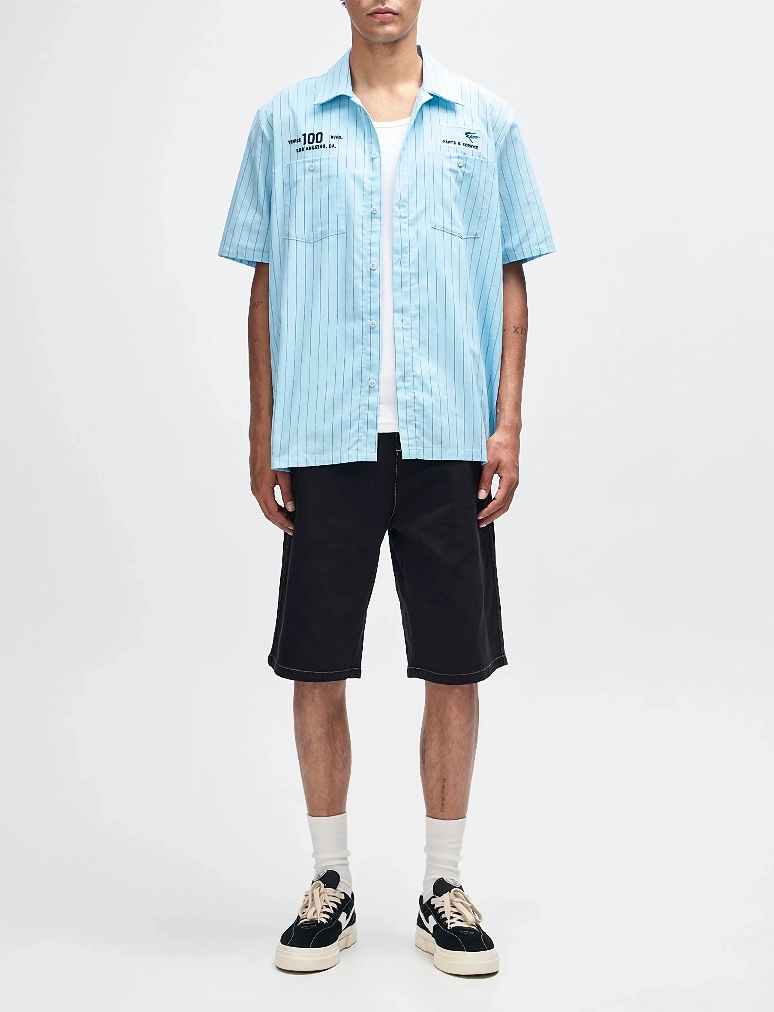 Deus Ex Machina - Forecourt Stripe Shirt - randiga skjortor - sky blue - 4