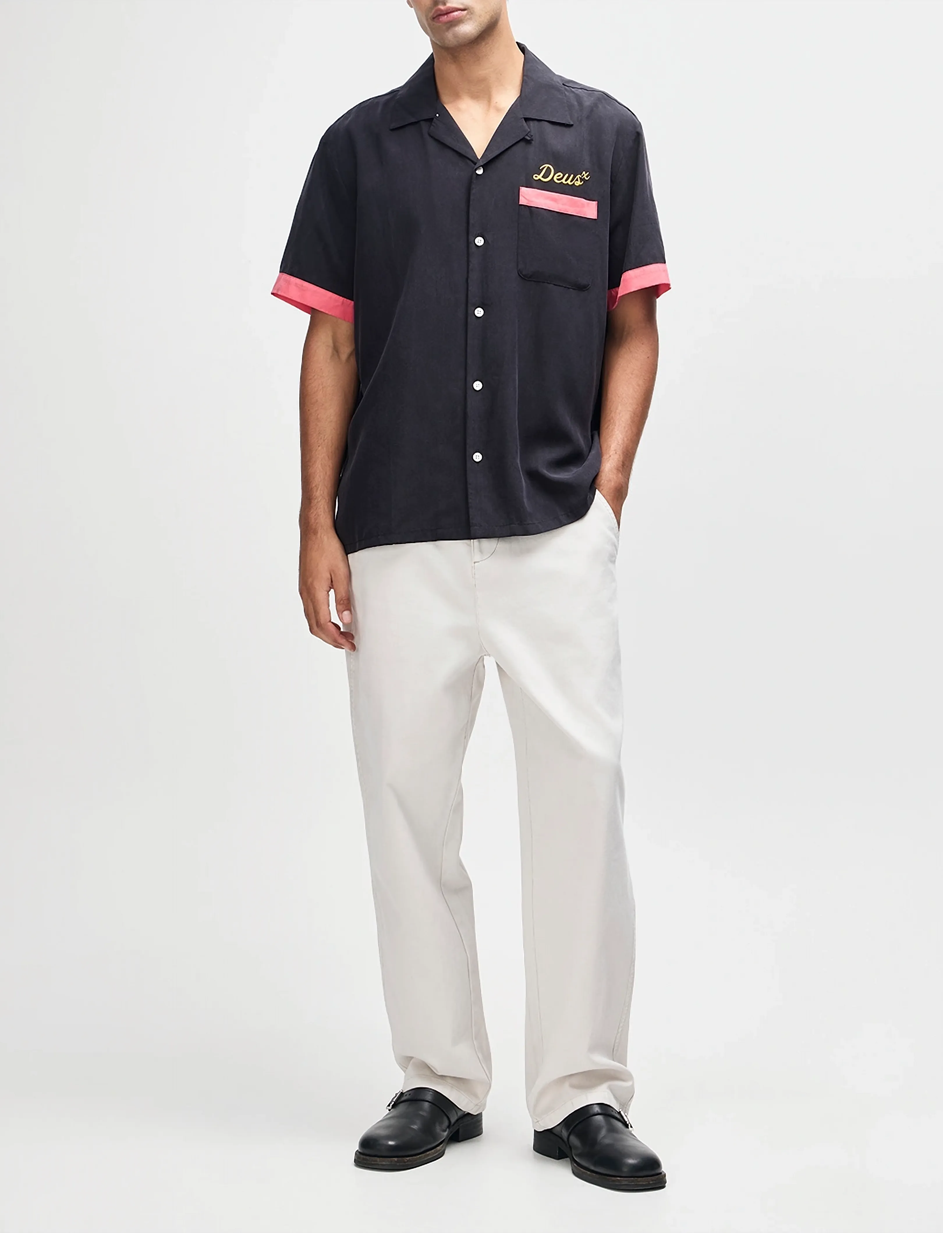 Deus Ex Machina Hisssterical Bowling Shirt, L, Black, Skjorter > Afslappet Shirts, Herre