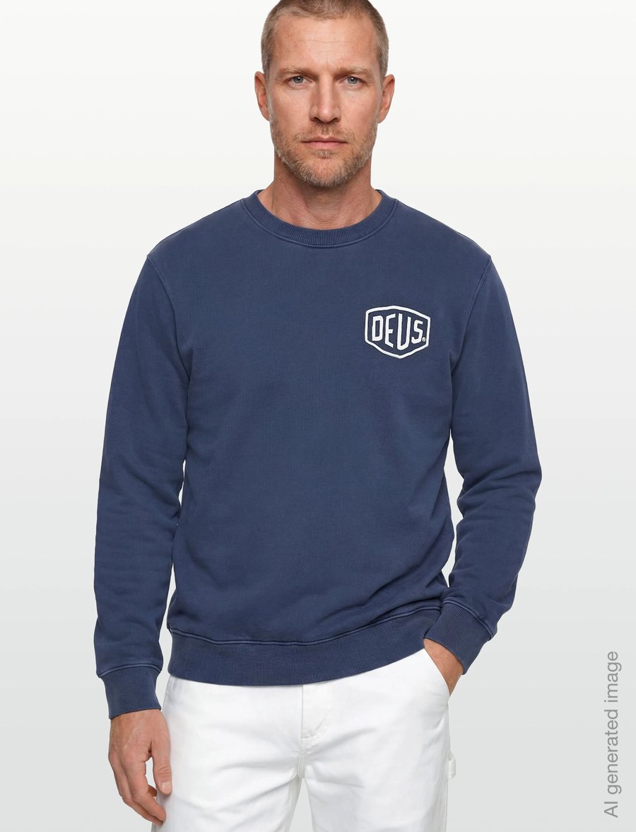 Deus Ex Machina - Shield Garment Dyed Crew - shop by style - mechanic blue - 3