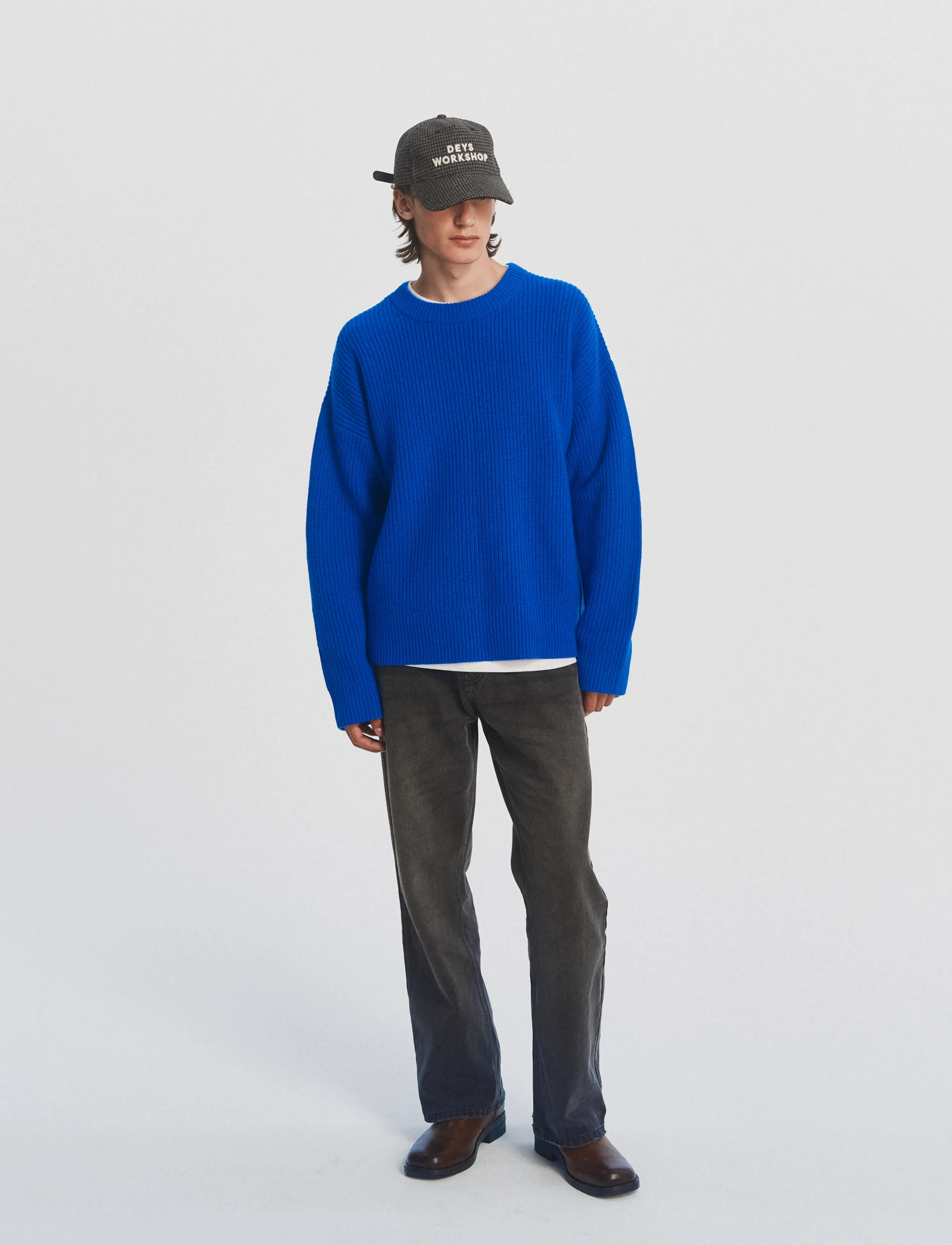 DEYS Montebello Wool Crewneck, Mænd, Ribstrikket Crewneck Sweater, Blå, Str: M