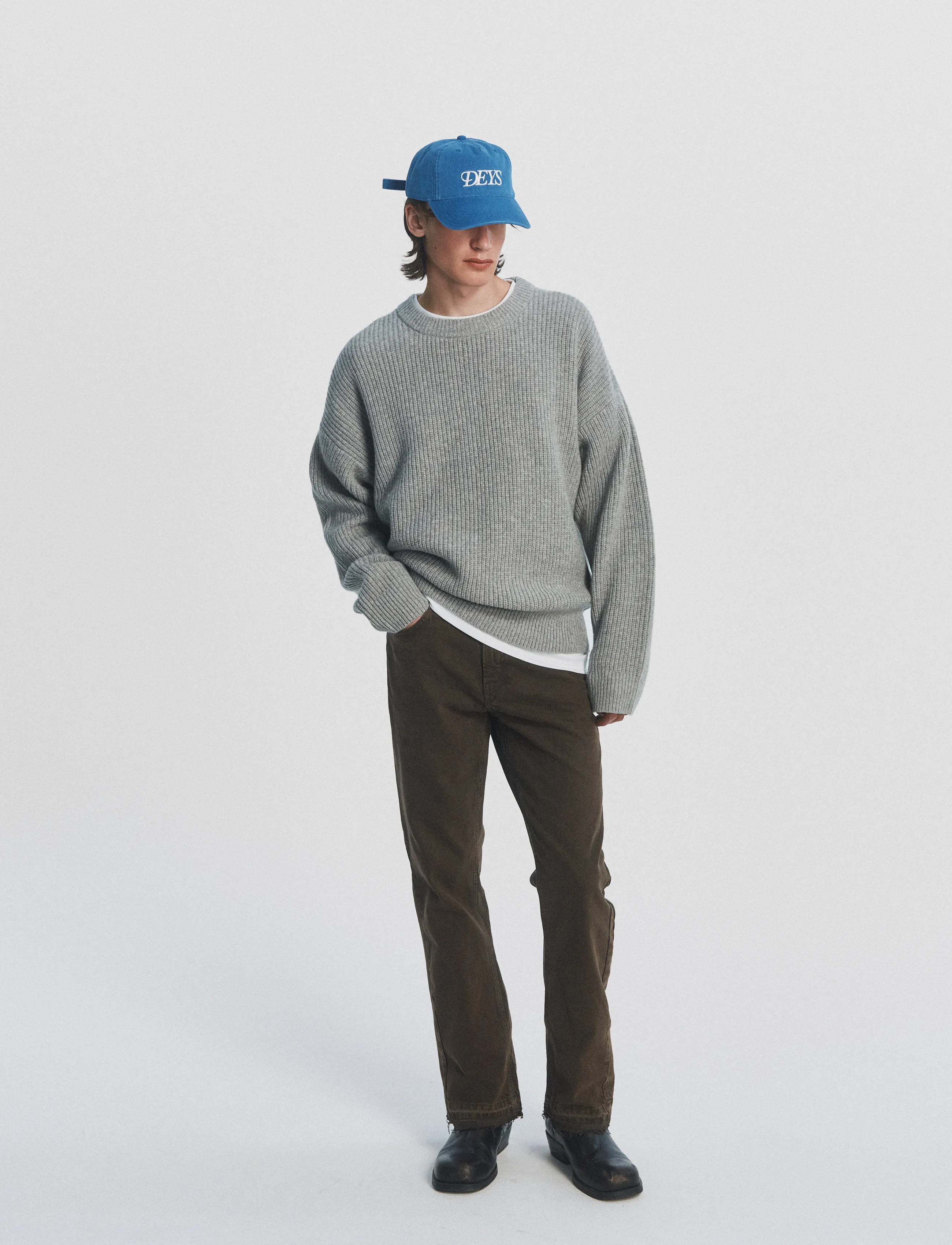 DEYS Montebello Wool Crewneck, Mænd, Ribstrikket Crewneck Sweater, Grå, Str: S