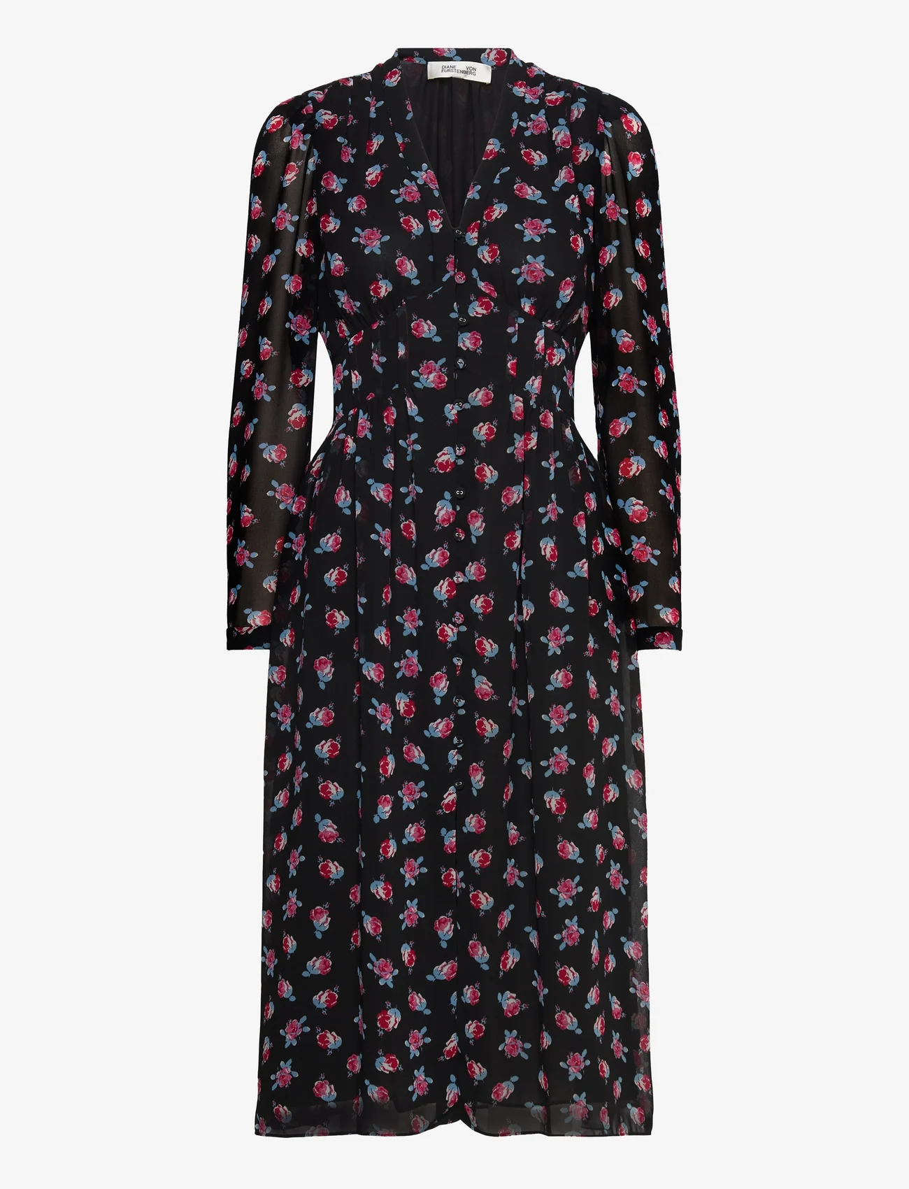 Diane von Furstenberg - DVF TIED ERICA L/S MIDI DRESS - midi dresses - fortune rose dot - 0