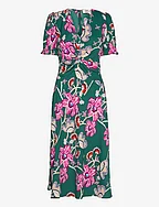 DVF ANABA S/S DRESS - TIGER LILY MED QUETZAL GREEN