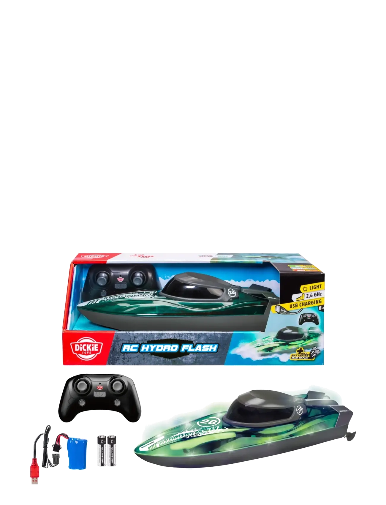 Dickie Toys Radio Controlled Hydro Flash Speed ​​Boat, 31 Cm, Børn, Boats, Grøn, Str: ONE SIZE