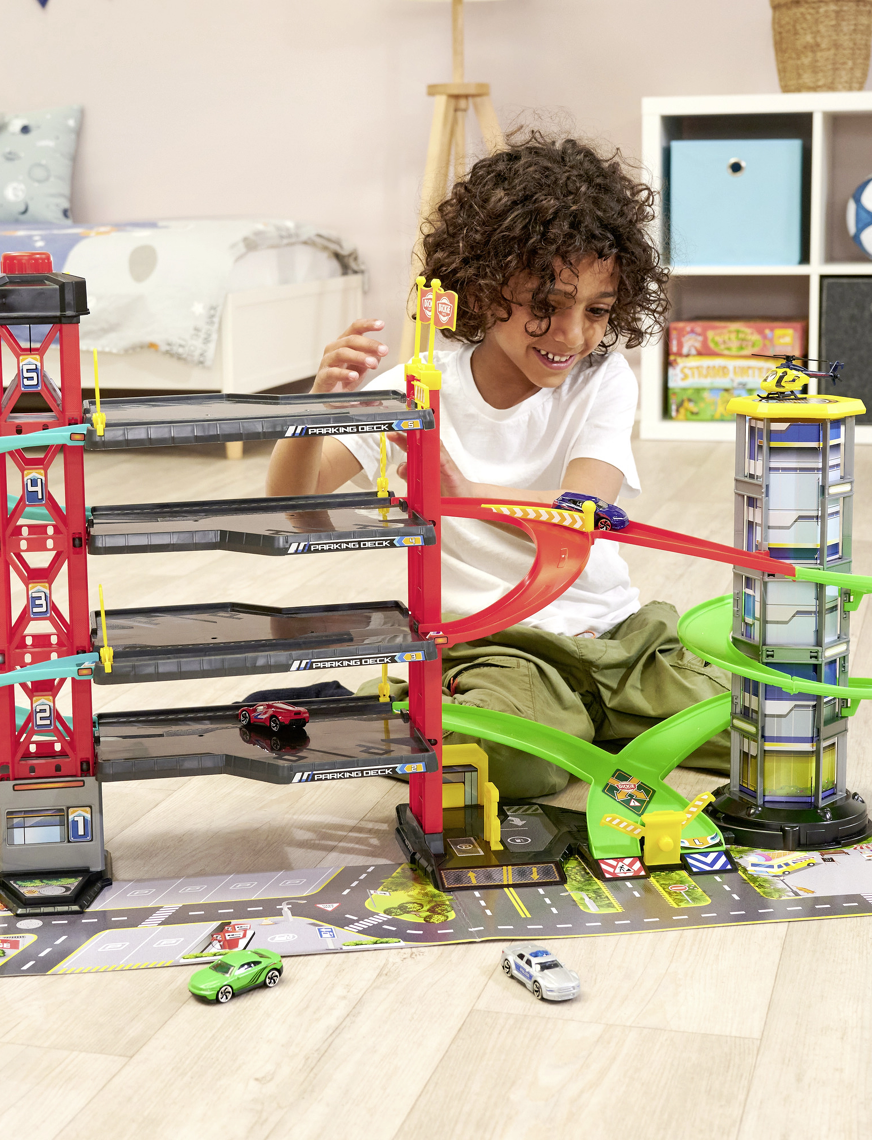 Dickie Spielzeug Parkeringshus Med 4 Bilar, One Size, Toy Cars & Vehicles, Mehrfarbig/gemustert - Vehicle Garages, Kinder