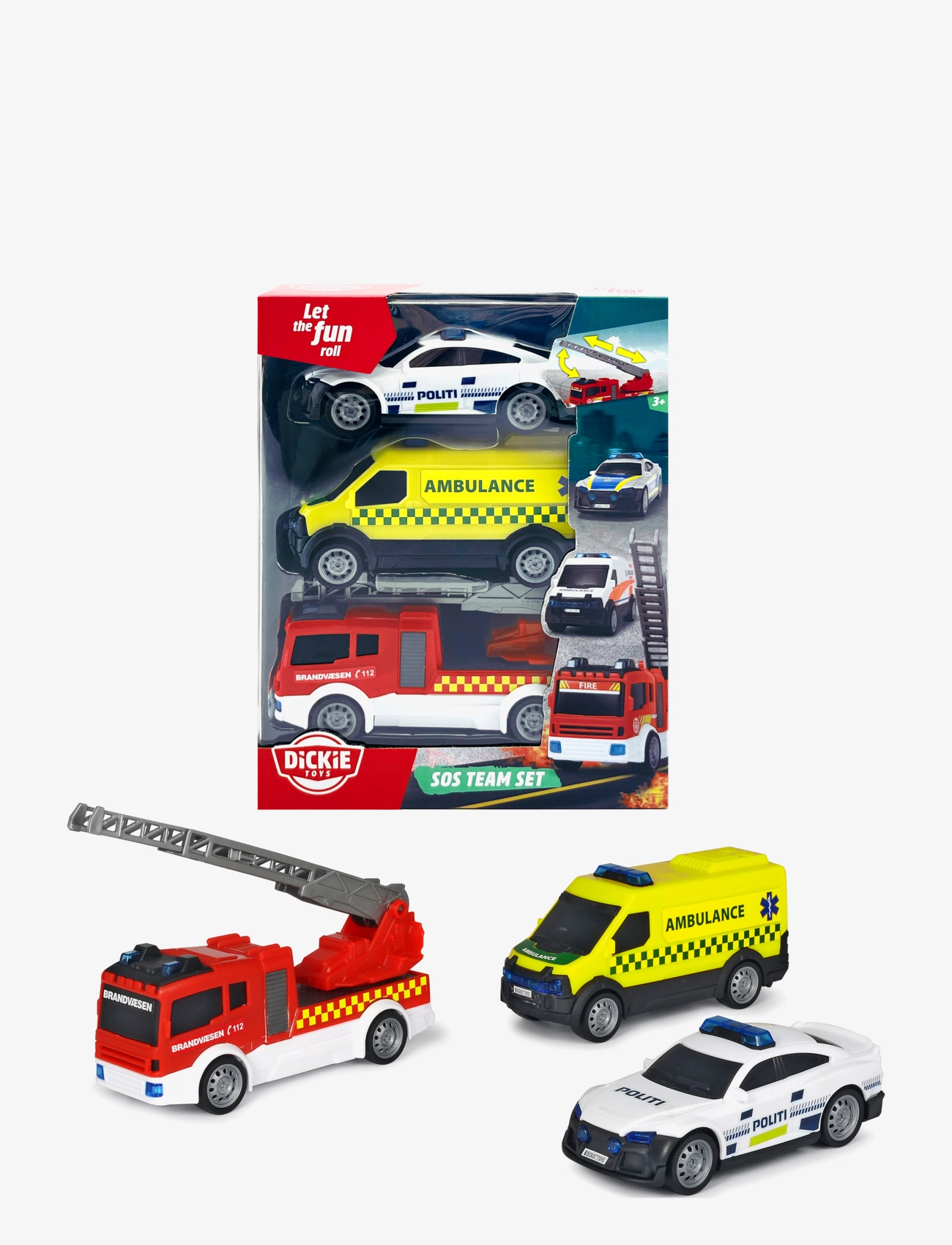 DICKIE Spielzeug Dickie Spielzeug 3-Pack Dänisch Rescue Vehicles Patterned - One Size - Kinder