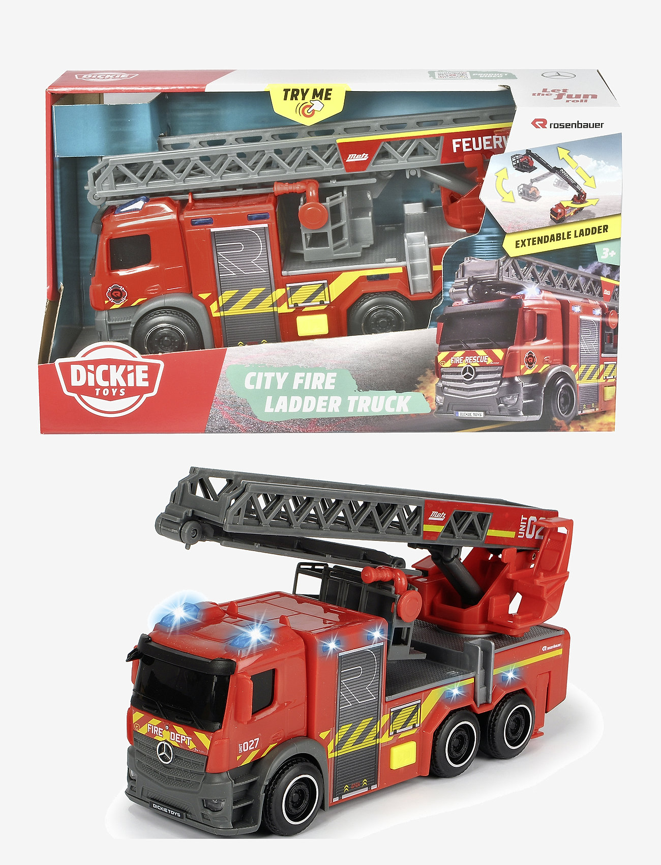 Dickie Toys - Dickie Toys Mercedes-Benz, Rosenbauer Brandbil - fire trucks - red - 0