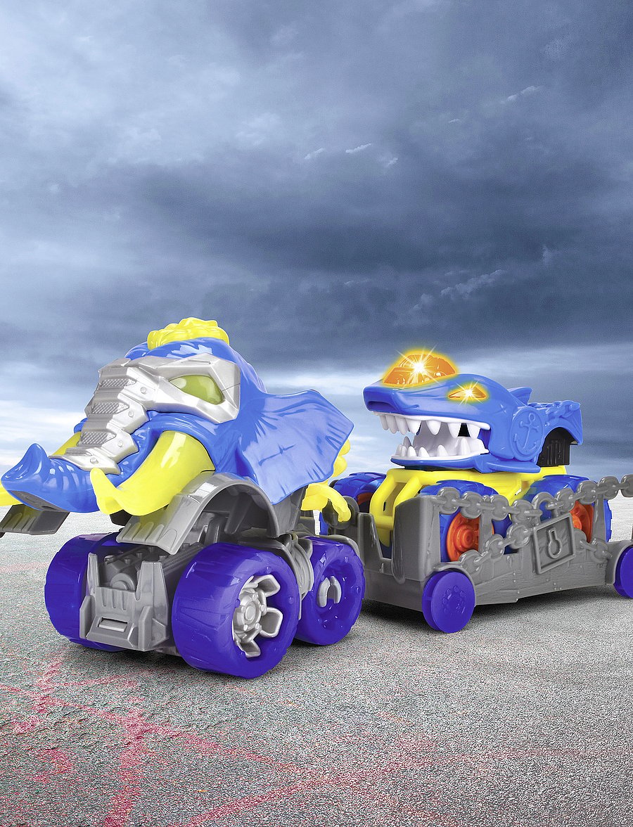 Dickie Toys - Dickie Toys Monster Ranger Haj, Bil med Släp (32 cm) - legekøretøjer - blue - 0
