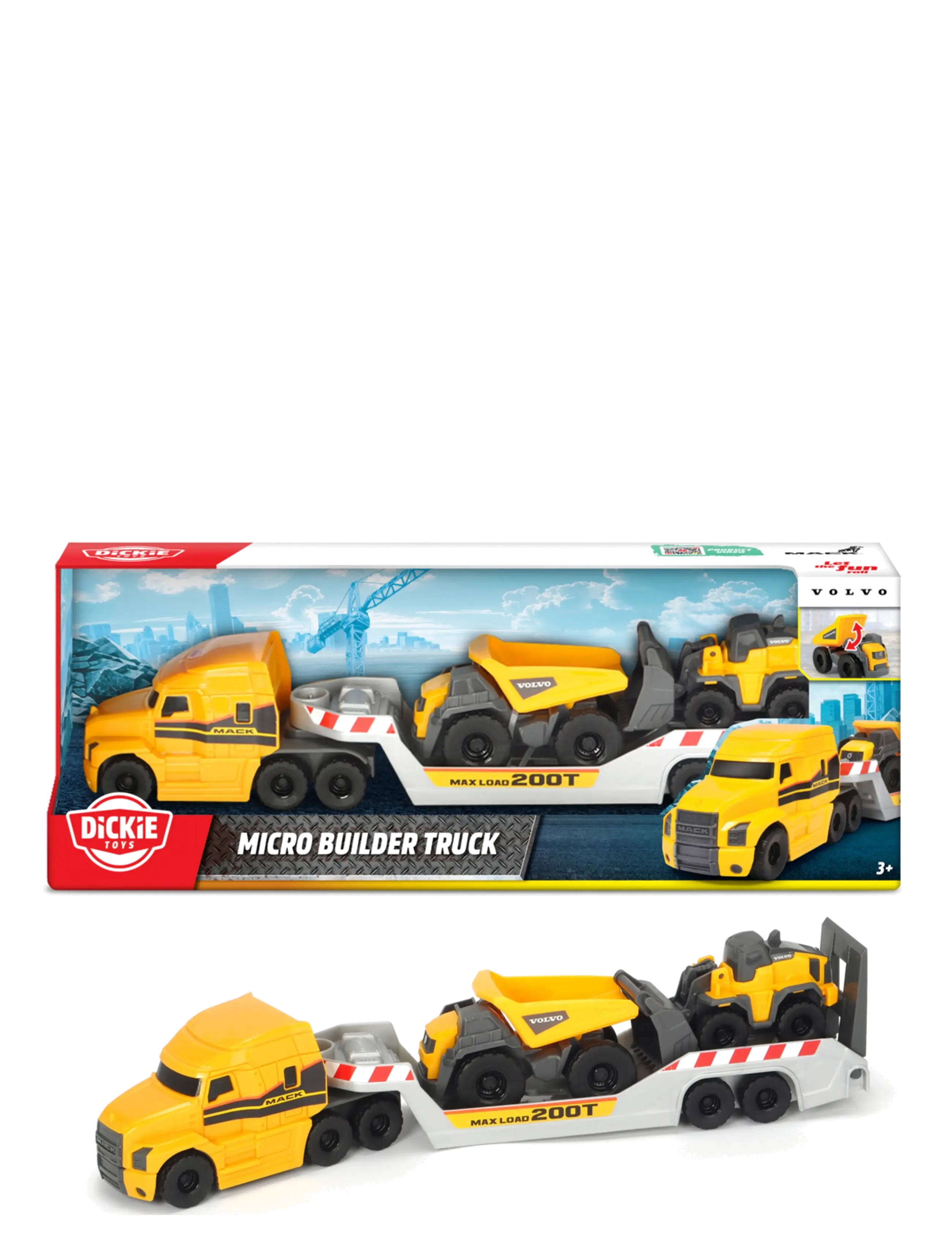 Dickie Spielzeug Mack/Volvo Truck With Construction Vehicle, One Size, Toy Vehicles, Mehrfarbig/gemustert - Cars, Kinder