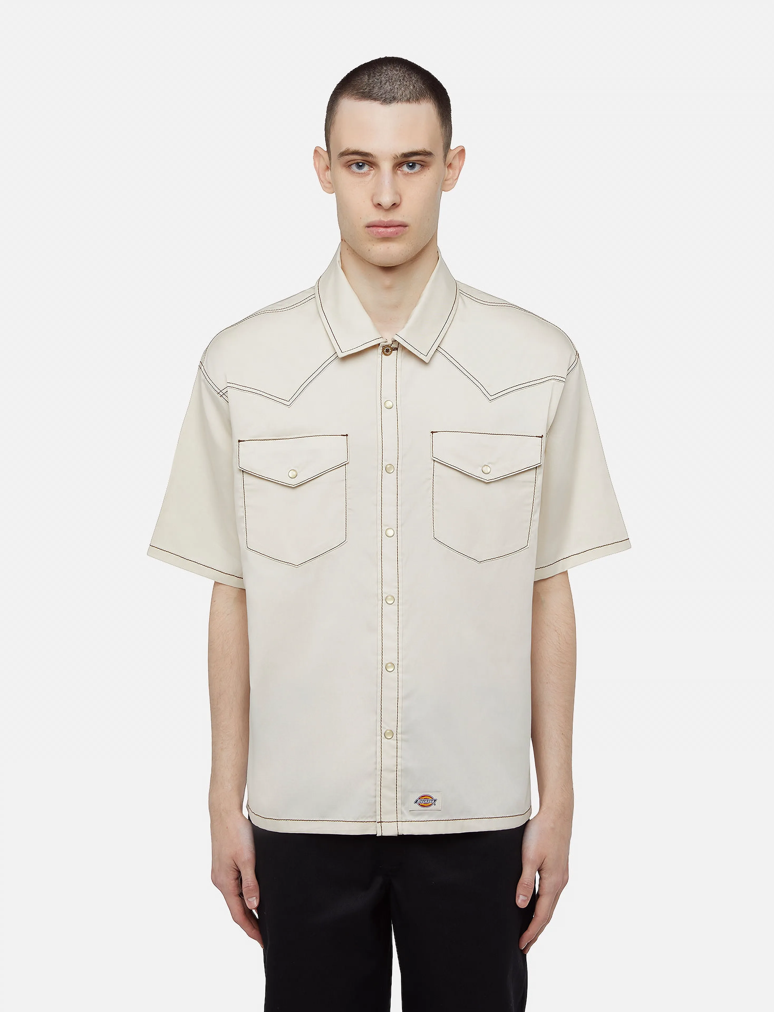 Dickies River Ranch Work Shirt Ss, S, Designer, Beige - Overshirts, Männerswear