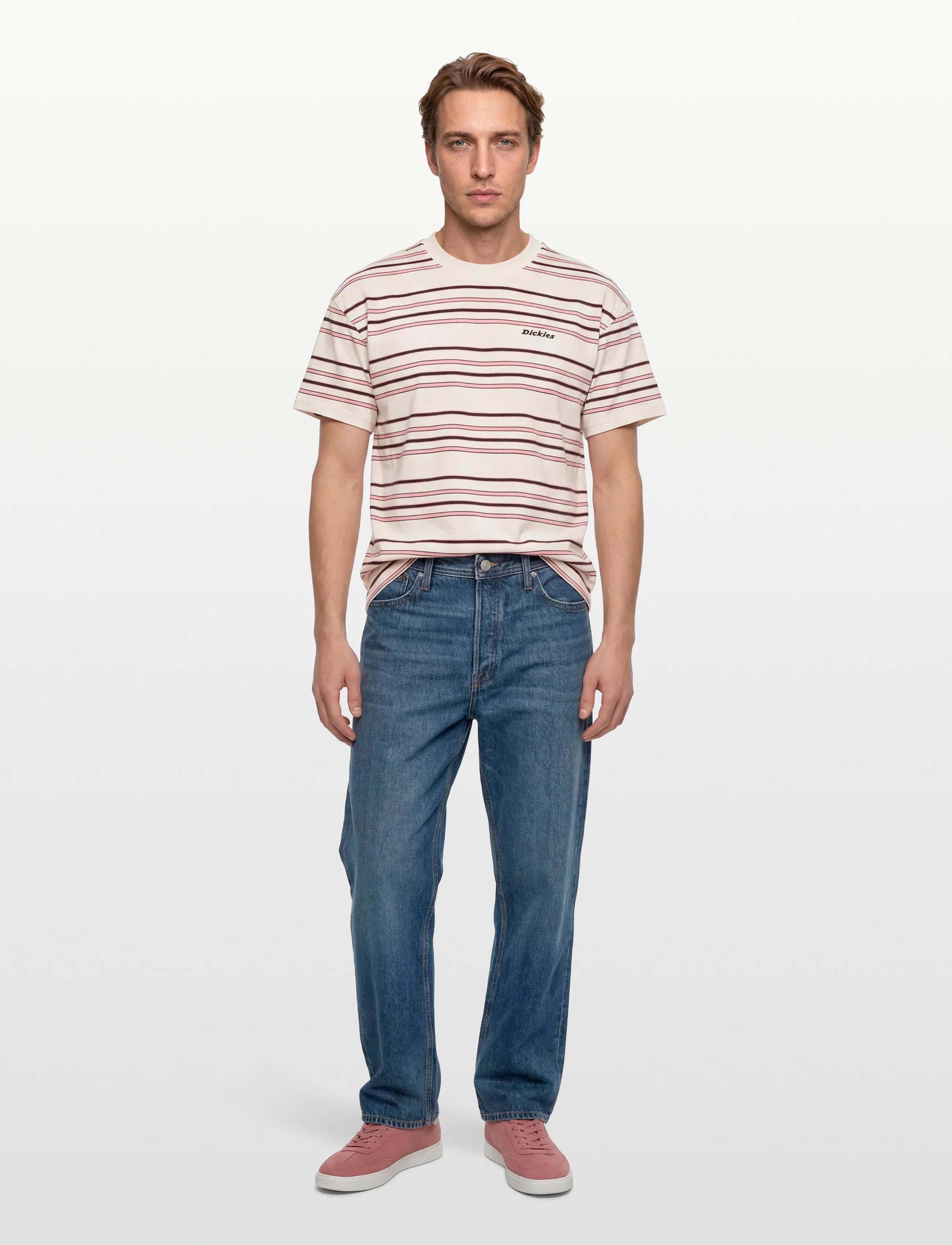 Dickies East Liberty Stripe Ss Tee, Mænd, Stribet T-Shirt, Pink, Str: XXL