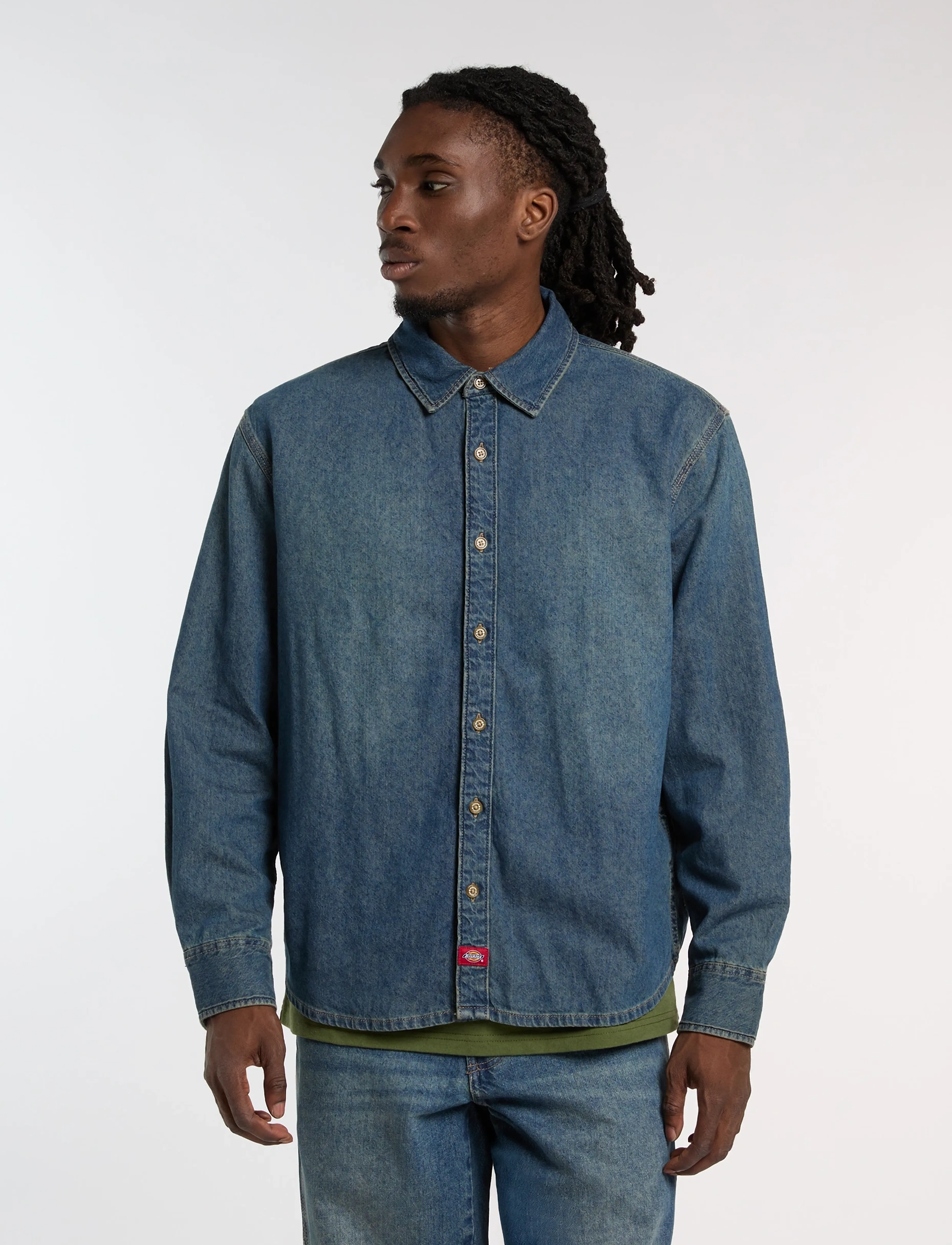 Dickies LIGHTWEIGHT DENIM SHIRT LS - Denimskjorter - KHAKI TINTED BLUE / blue