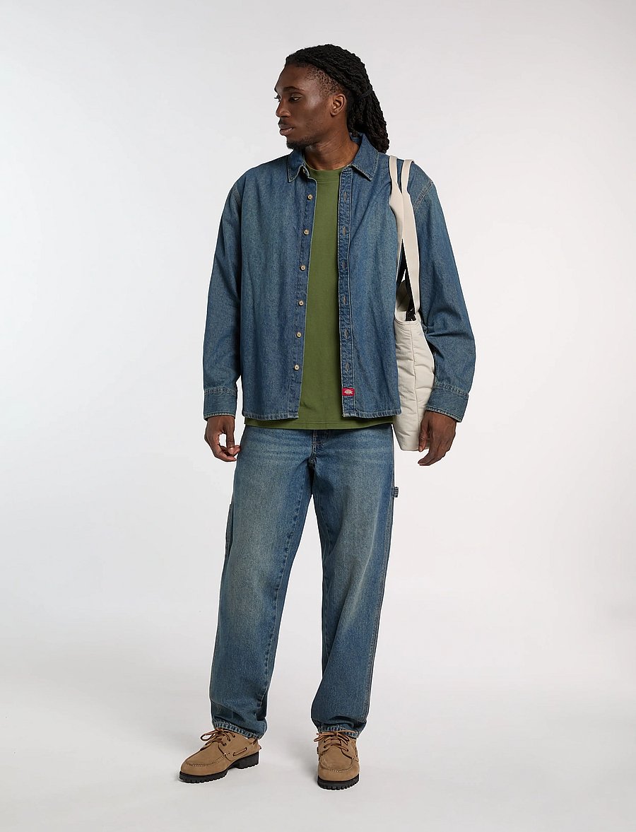 Dickies - LIGHTWEIGHT DENIM SHIRT LS - teksasärgid - khaki tinted blue - 4