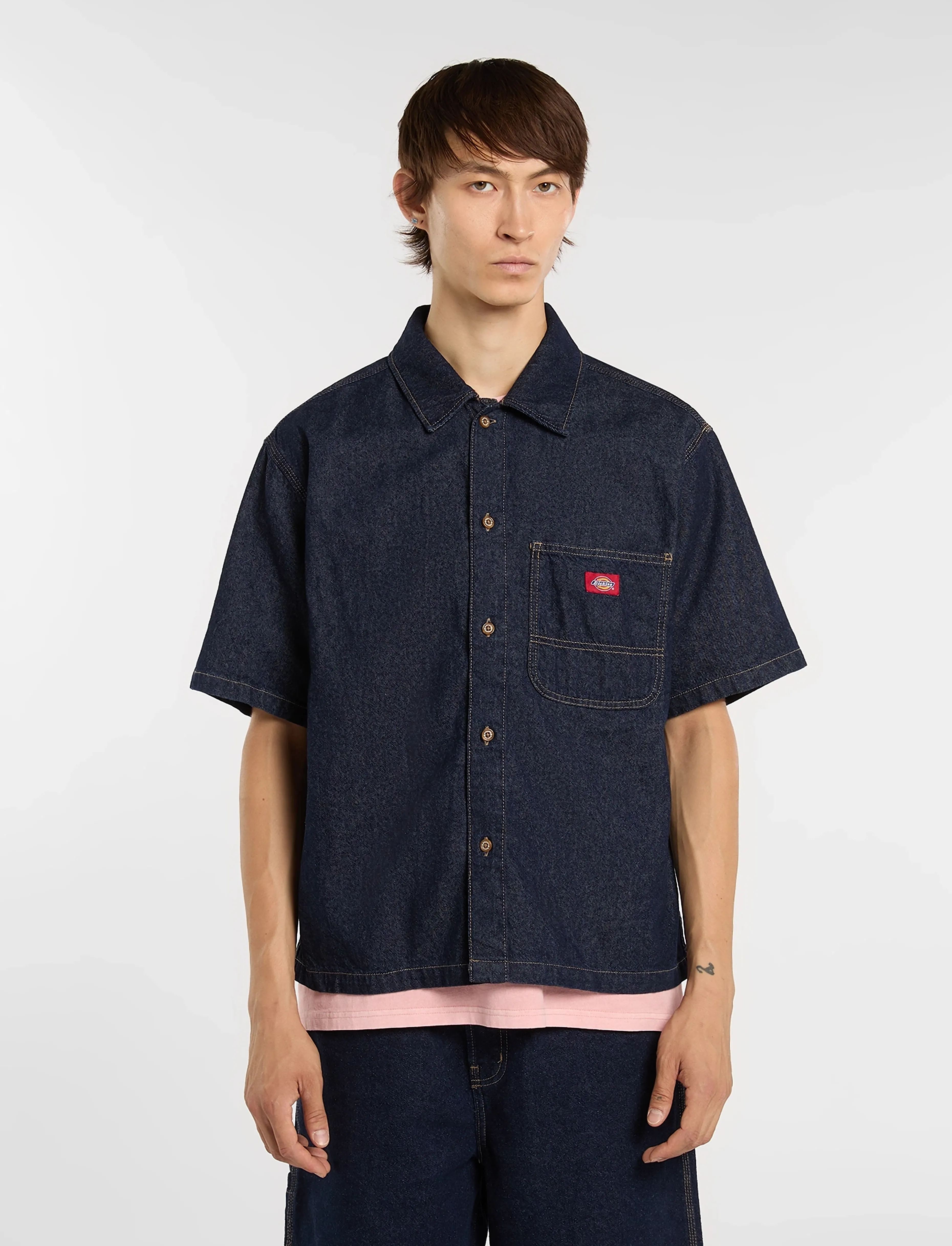 Dickies Denim Shirt Ss, M, Navy, Skjorter > Kortærmede Shirts, Herre