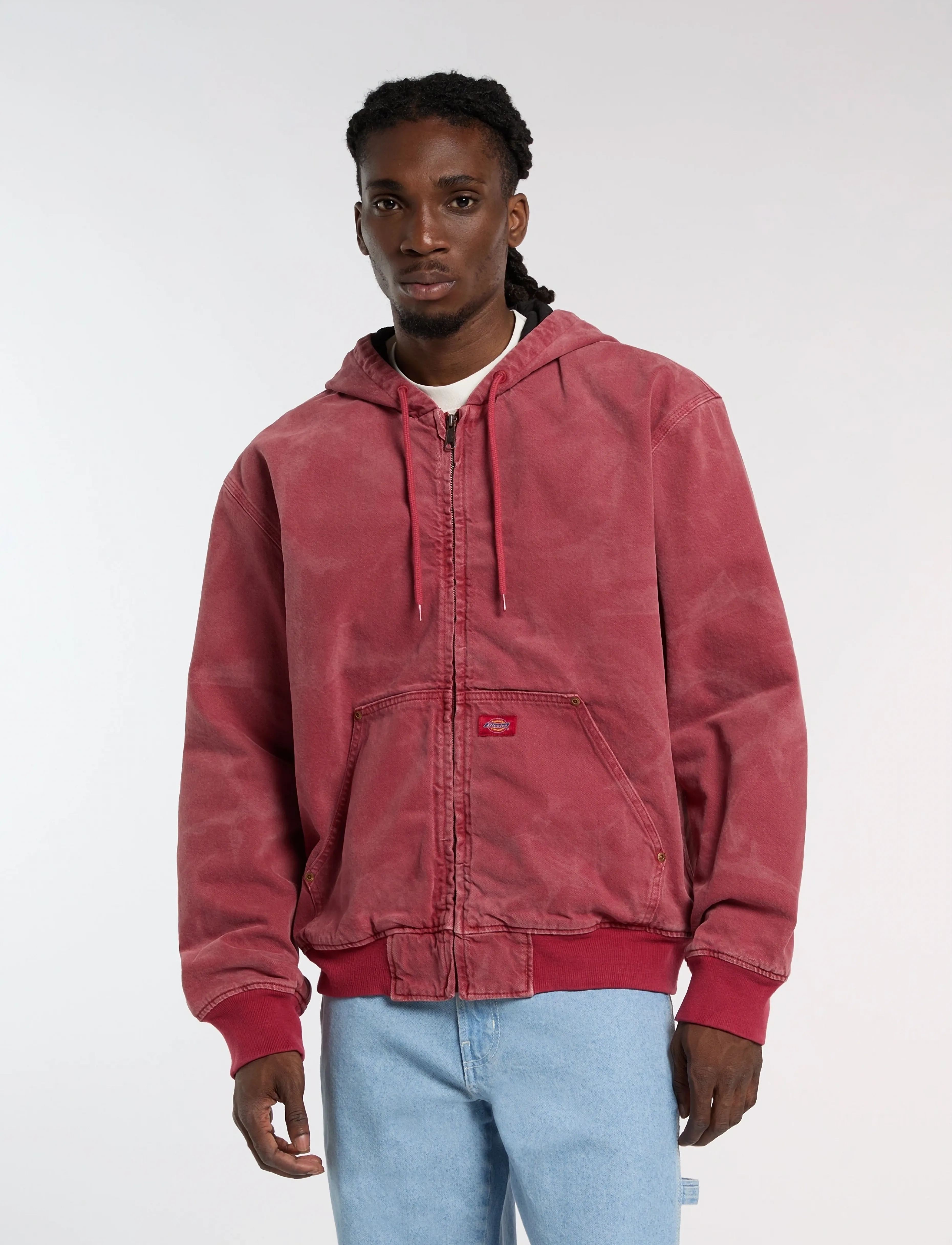 Dickies Hilham Lined Denim Hooded Bomber, S, Denim, Rot - Jackets, Männerswear