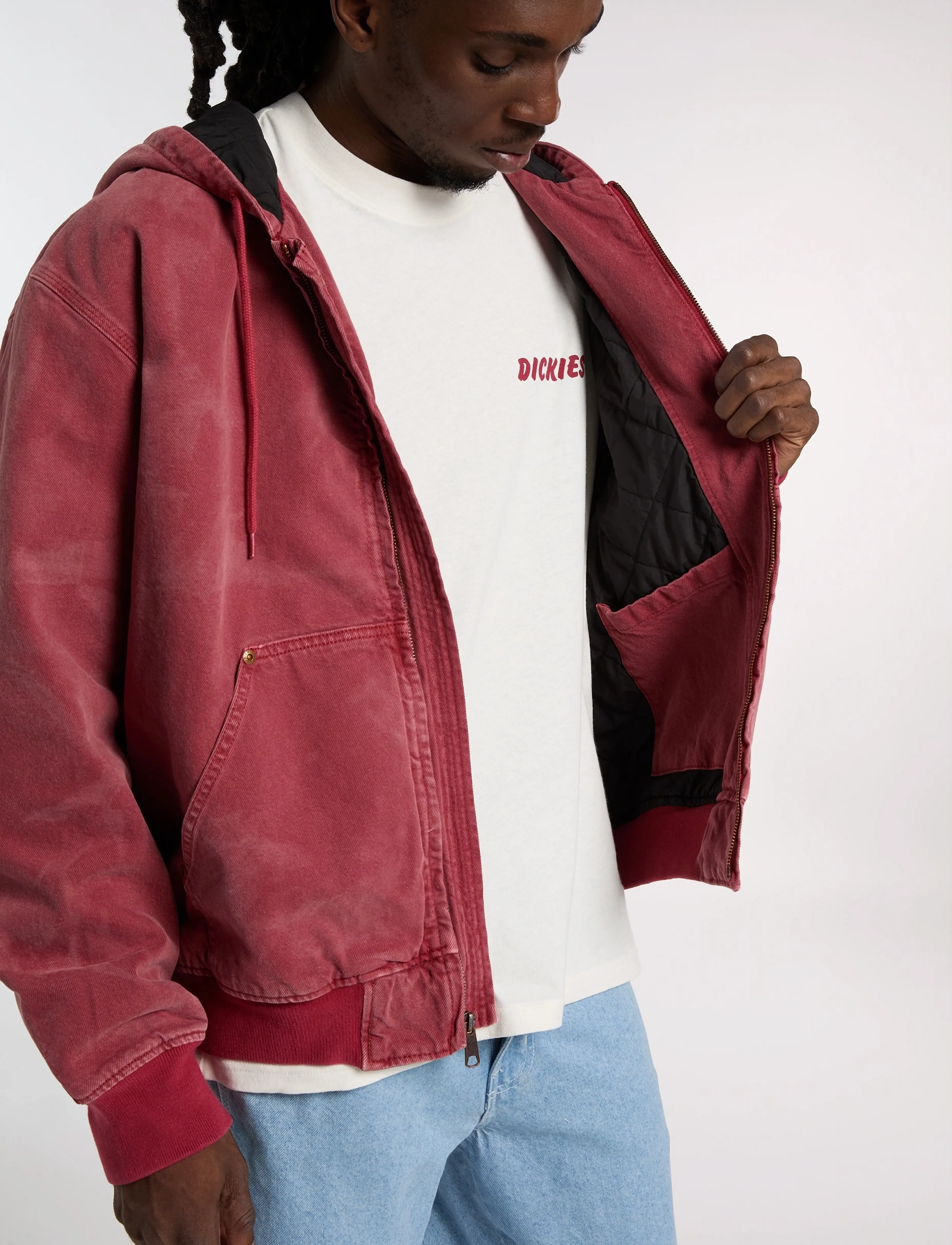 Dickies - HILHAM LINED DENIM HOODED BOMBER - vuorelliset farkkutakit - garnet - 5