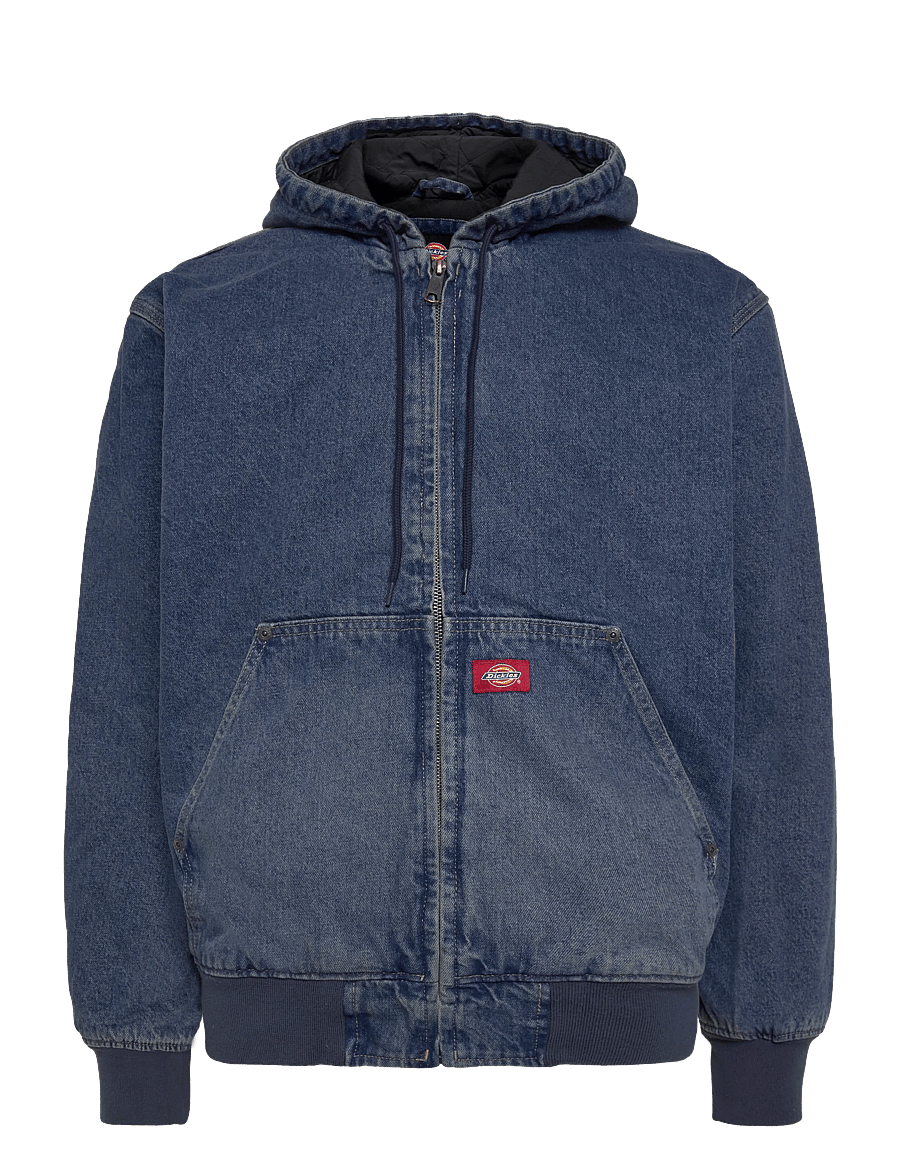 Dickies - HILHAM LINED DENIM HOODED BOMBER - fodrade jeansjackor - mid blue fade wash - 0