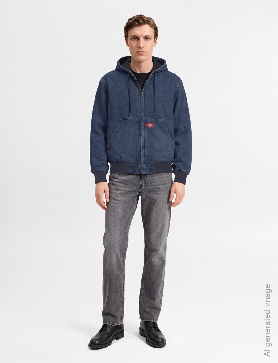 Dickies - HILHAM LINED DENIM HOODED BOMBER - uforede denimjakker - mid blue fade wash - 0