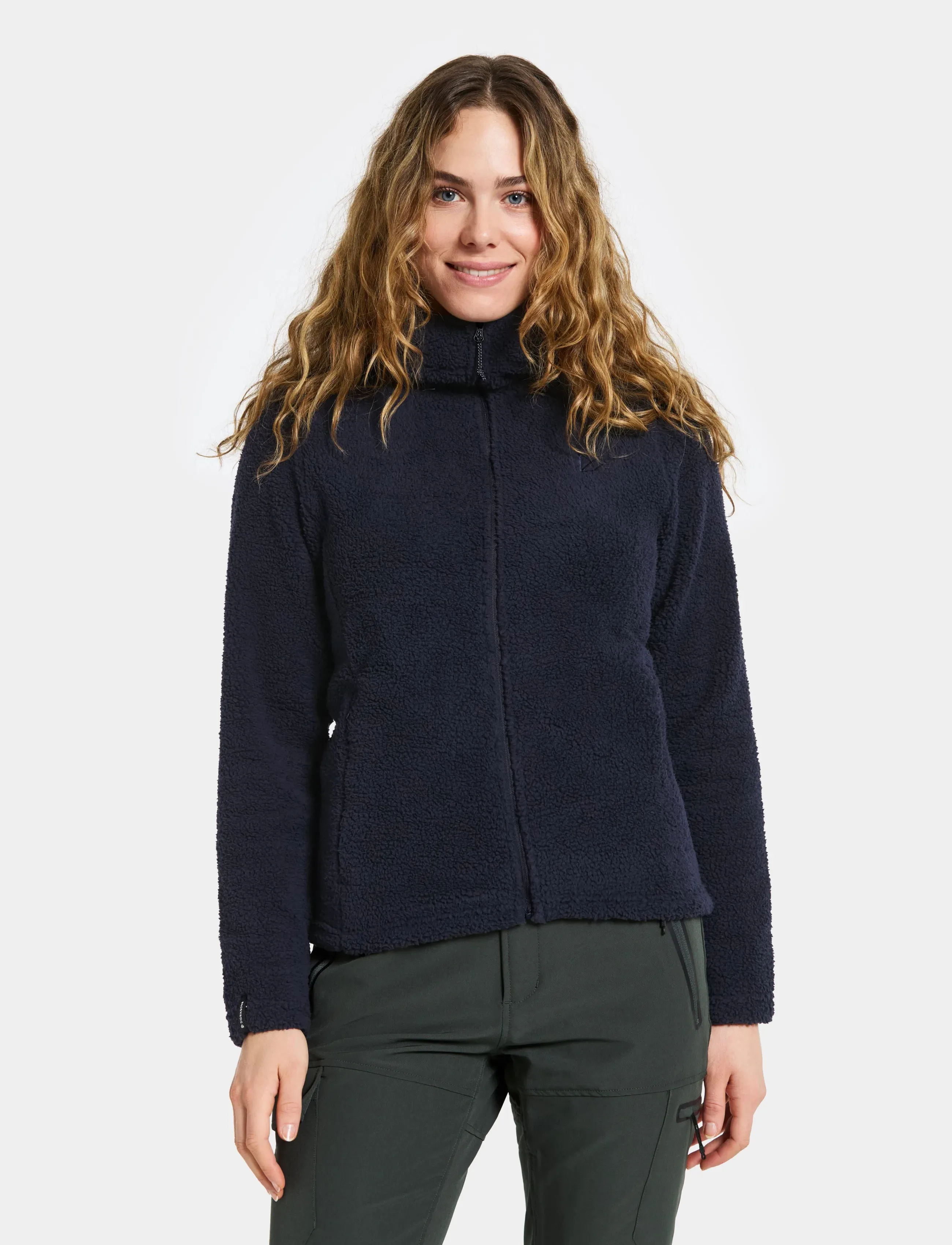 Didriksons Anniken Full-Zip, Kvinder, Hætte Teddy Fleecejakke, Navy, Str: 40