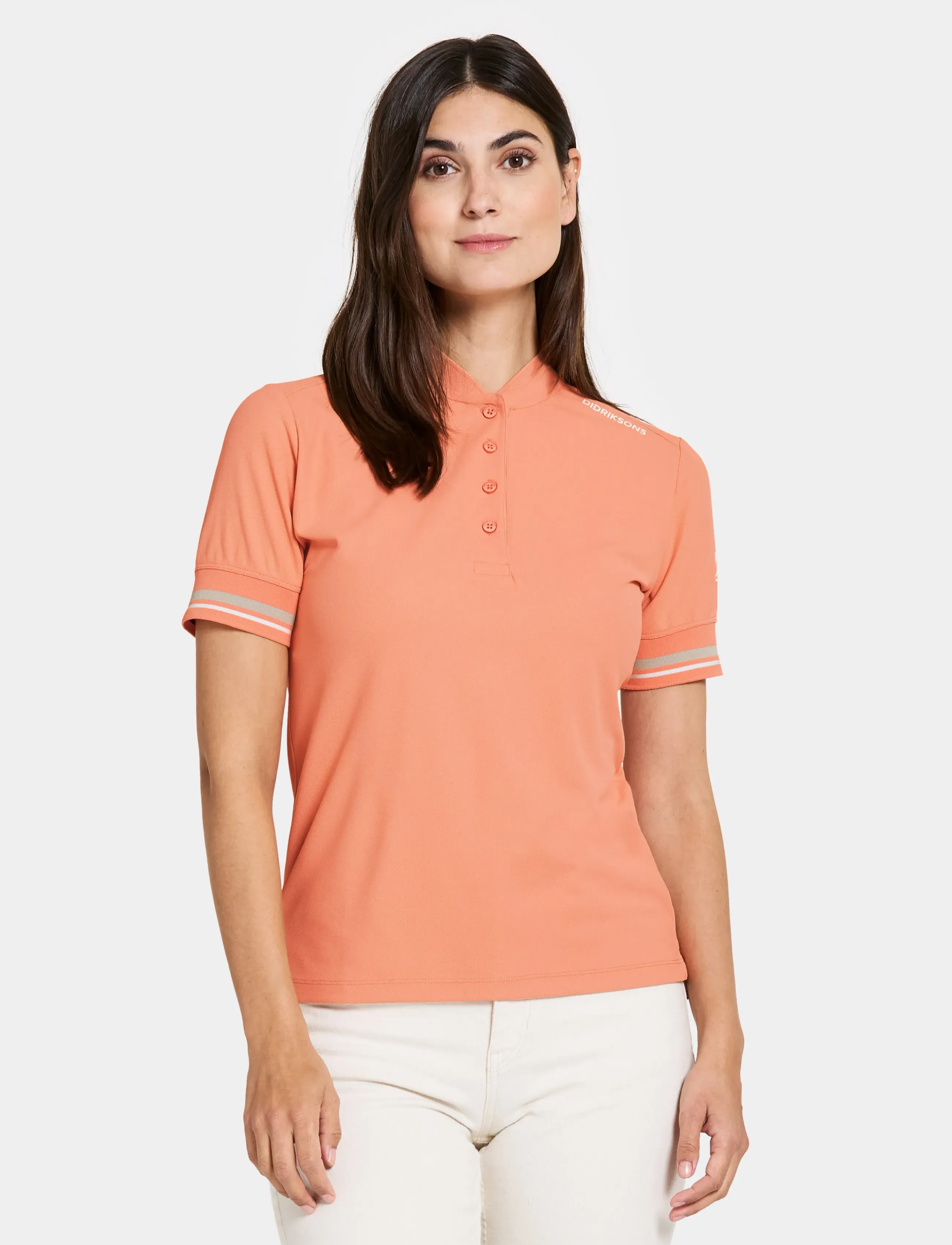 Didriksons Patty Wns Polo, Kvinder, Mandarin Krave Poloshirt, Orange, Str: 36