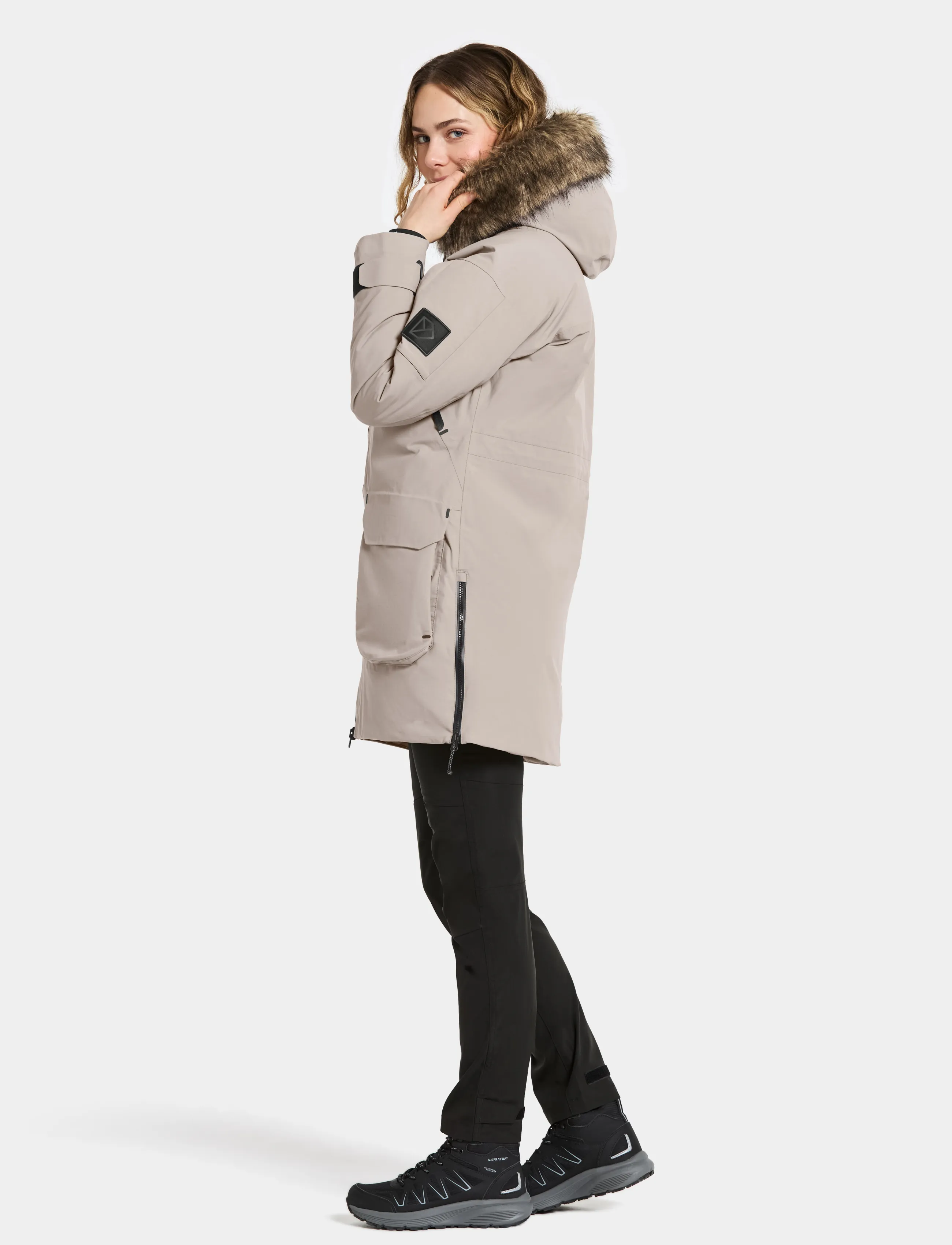 Didriksons Ceres Parka, Kvinder, Pelsforet Parka, Beige, Str: 40