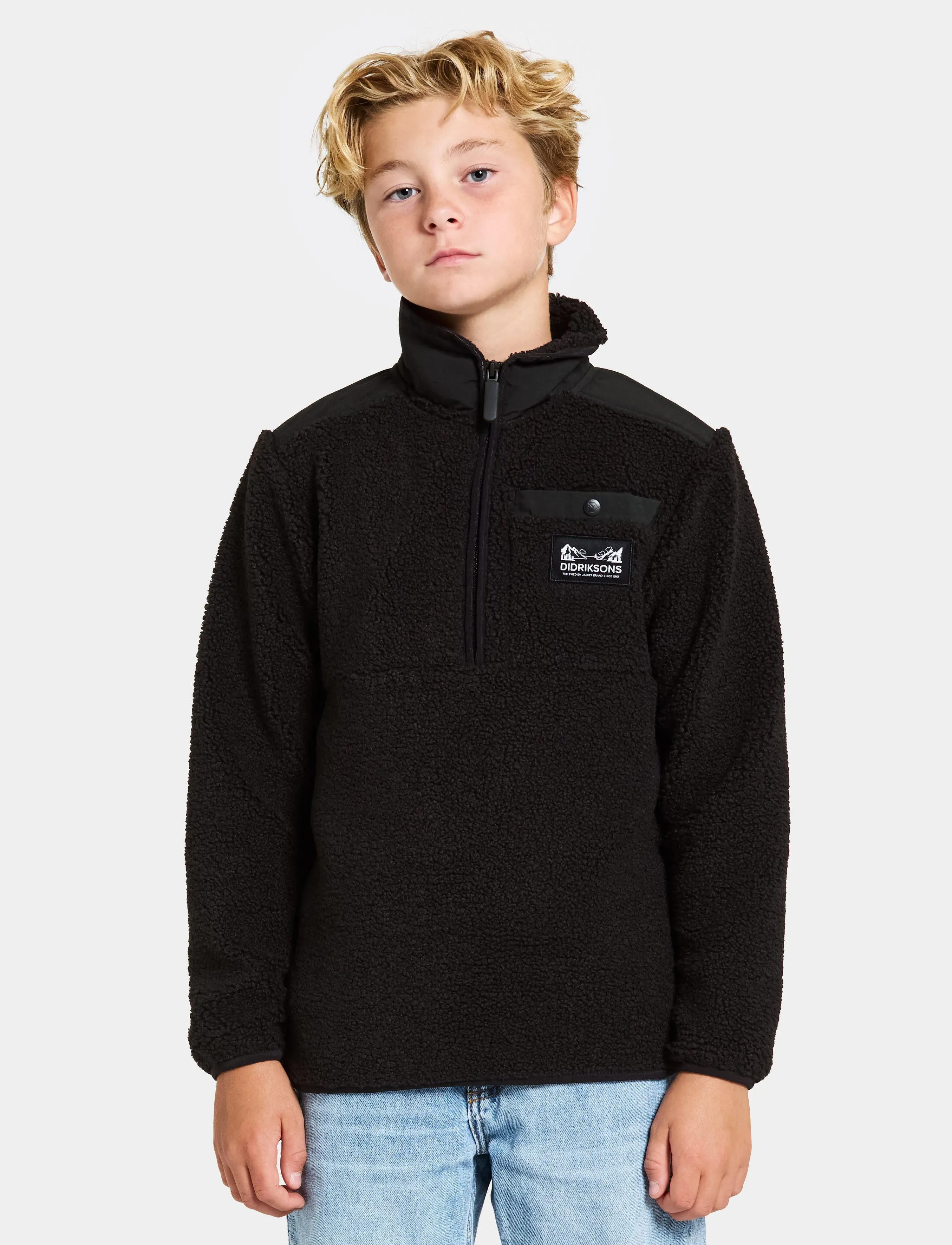 Didriksons Exa Kids Half Z, Børn, Børne Half-Zip Fleece Trøje, Sort, Str: 140