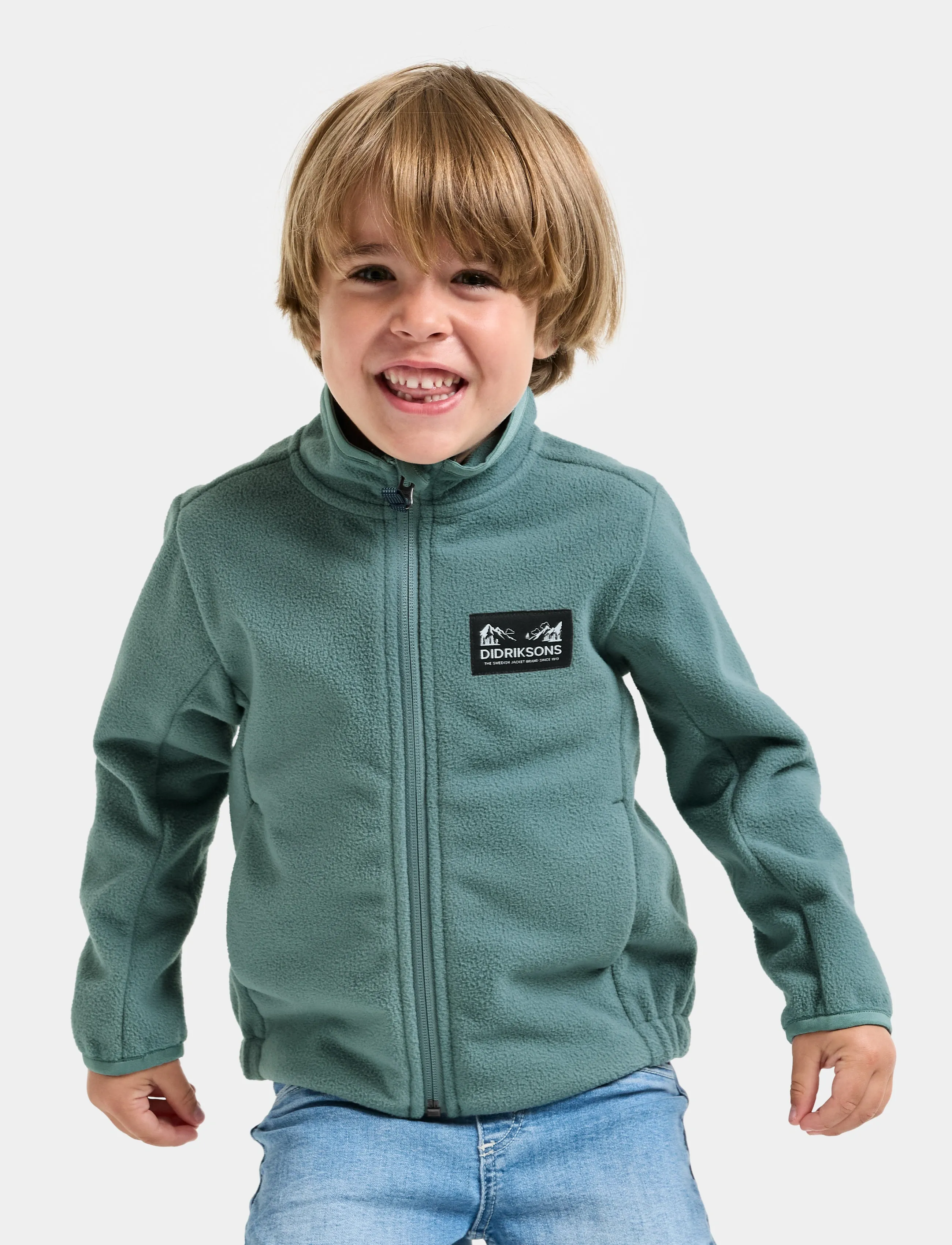 Didriksons Muskot Windproof Kids' Jacket, 98, Green, Yderbeklædning Af Fleece > Fleecejakker, Børn