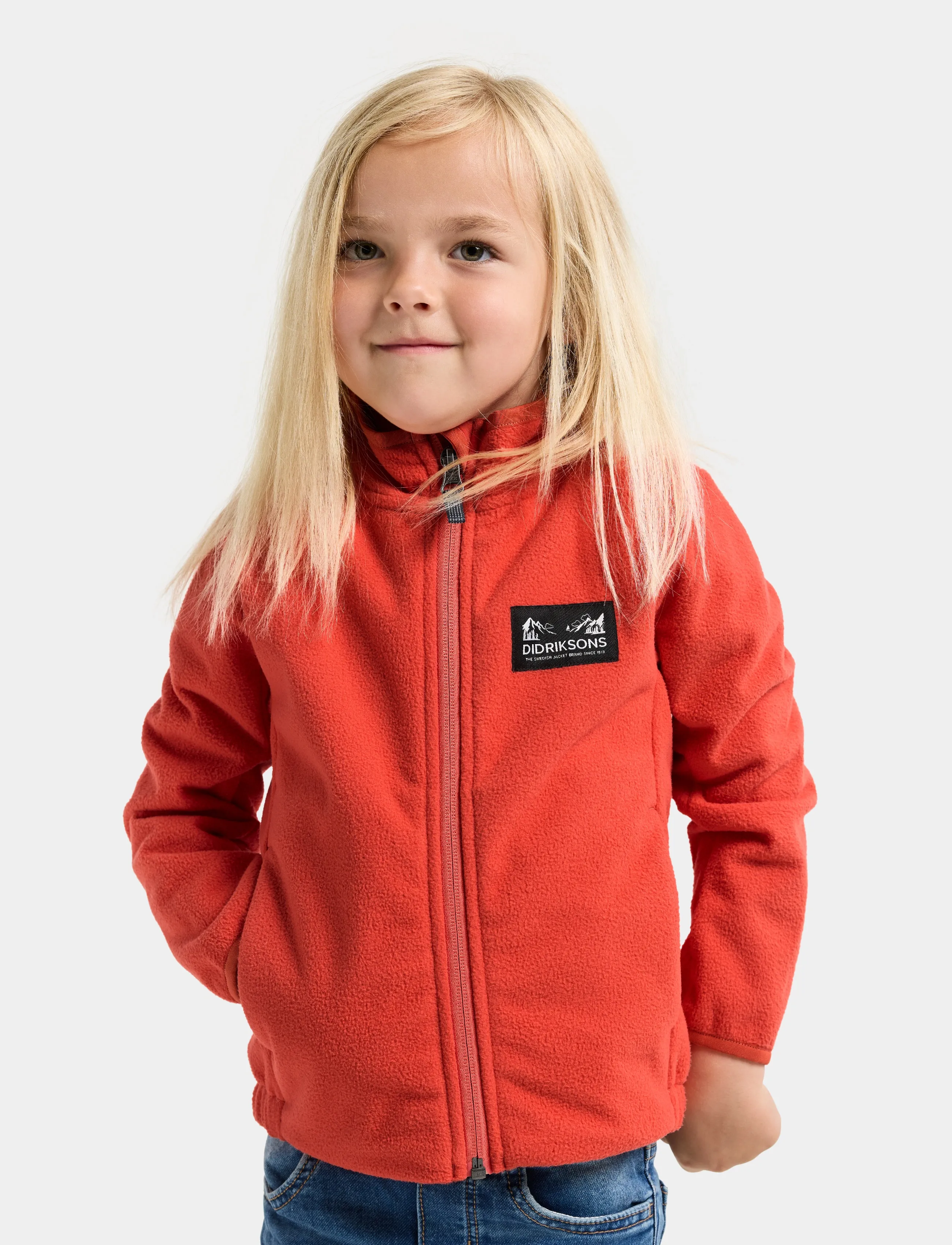 Didriksons Muskot Windproof Kids' Jacket, Børn, Børne Vindtæt Fleece Jakke, Orange, Str: 140