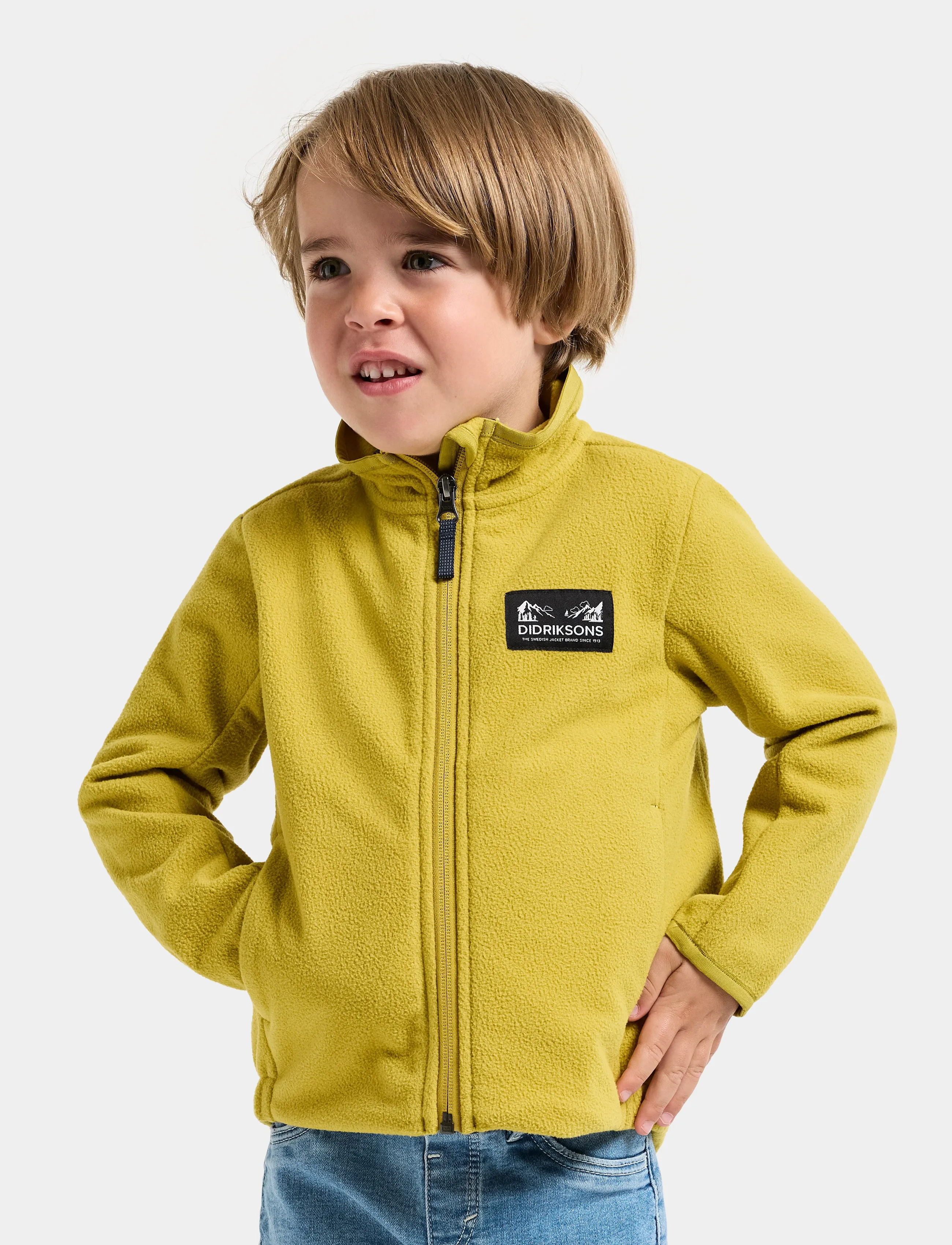 Didriksons Muskot Windproof Kids' Jacket, 122, Yellow, Yderbeklædning Af Fleece > Fleecejakker, Børn