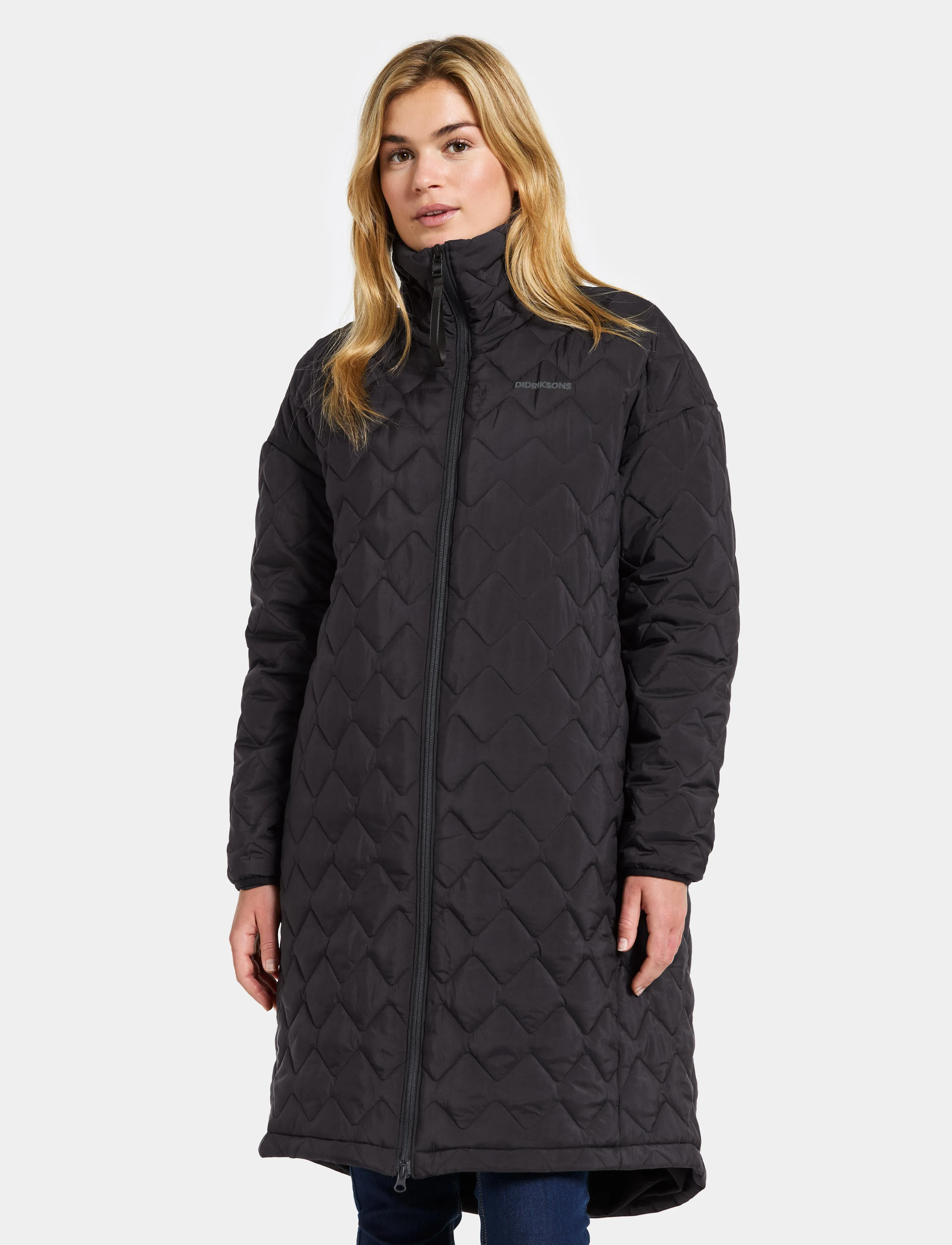 Didriksons Nino Wns Parka Long, Kvinder, Quiltet Lang Parka, Sort, Str: 34