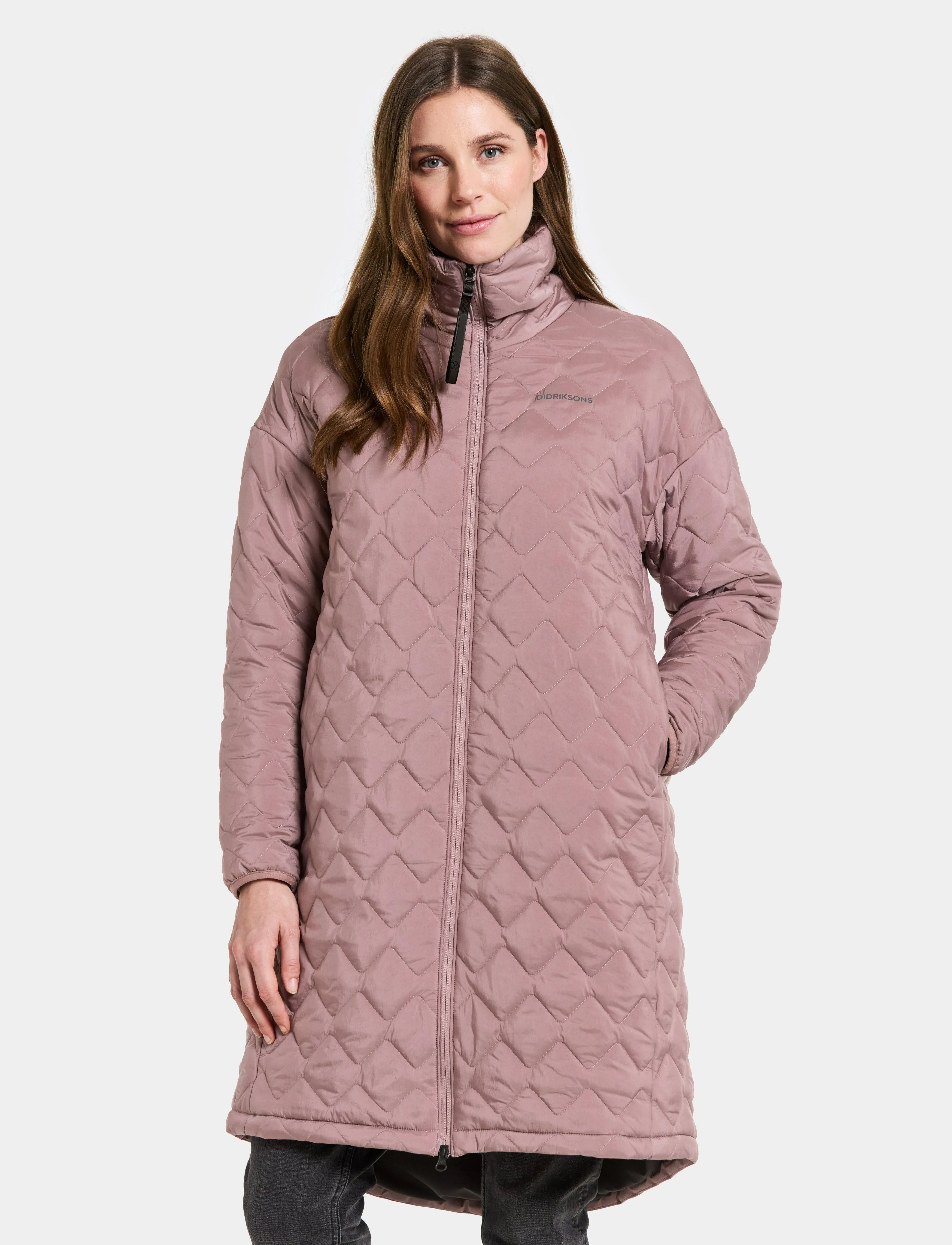 Didriksons Nino Wns Parka Long, Kvinder, Quiltet Lang Parka, Pink, Str: 34