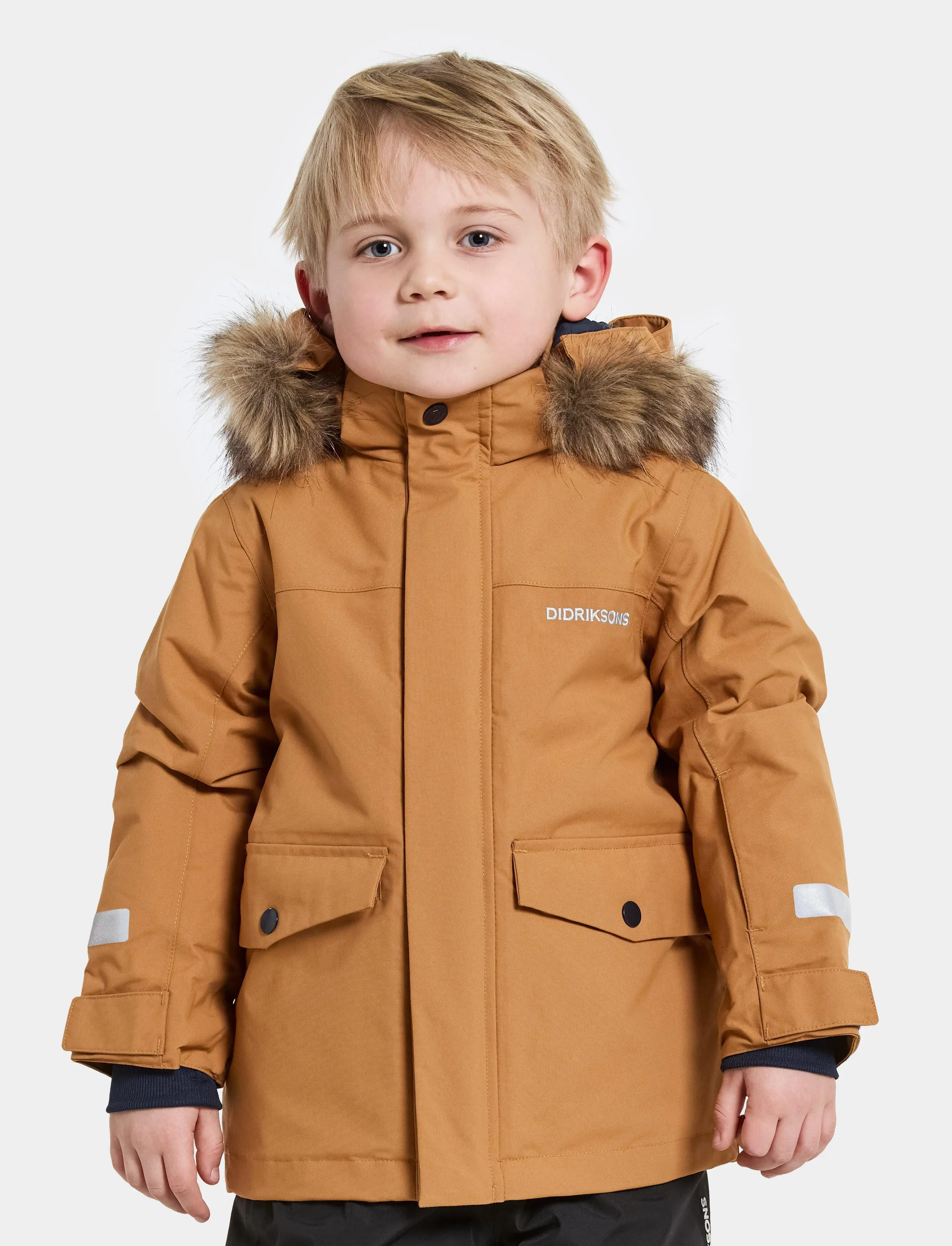 Didriksons Bjärven Kids Parka 4, Børn, Børne Parka Med Pels Hætte, Orange, Str: 122