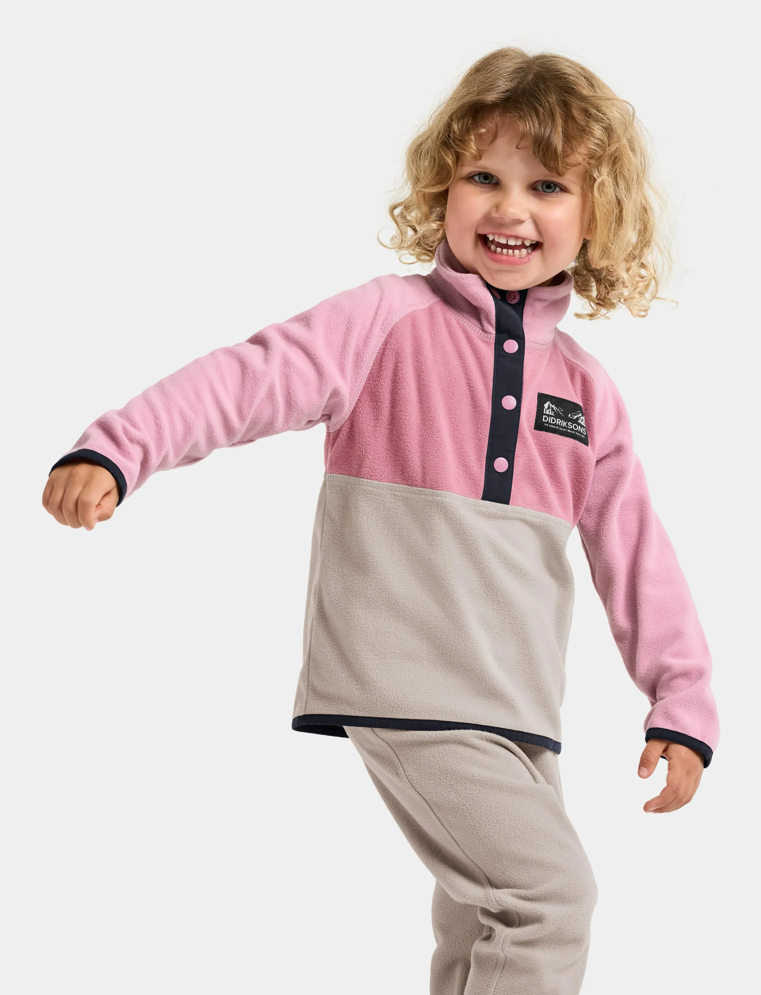 Didriksons Monte Kids Half Bu 5, Børn, Børne Fleece Trøje Med Knaplukning, Pink, Str: 140
