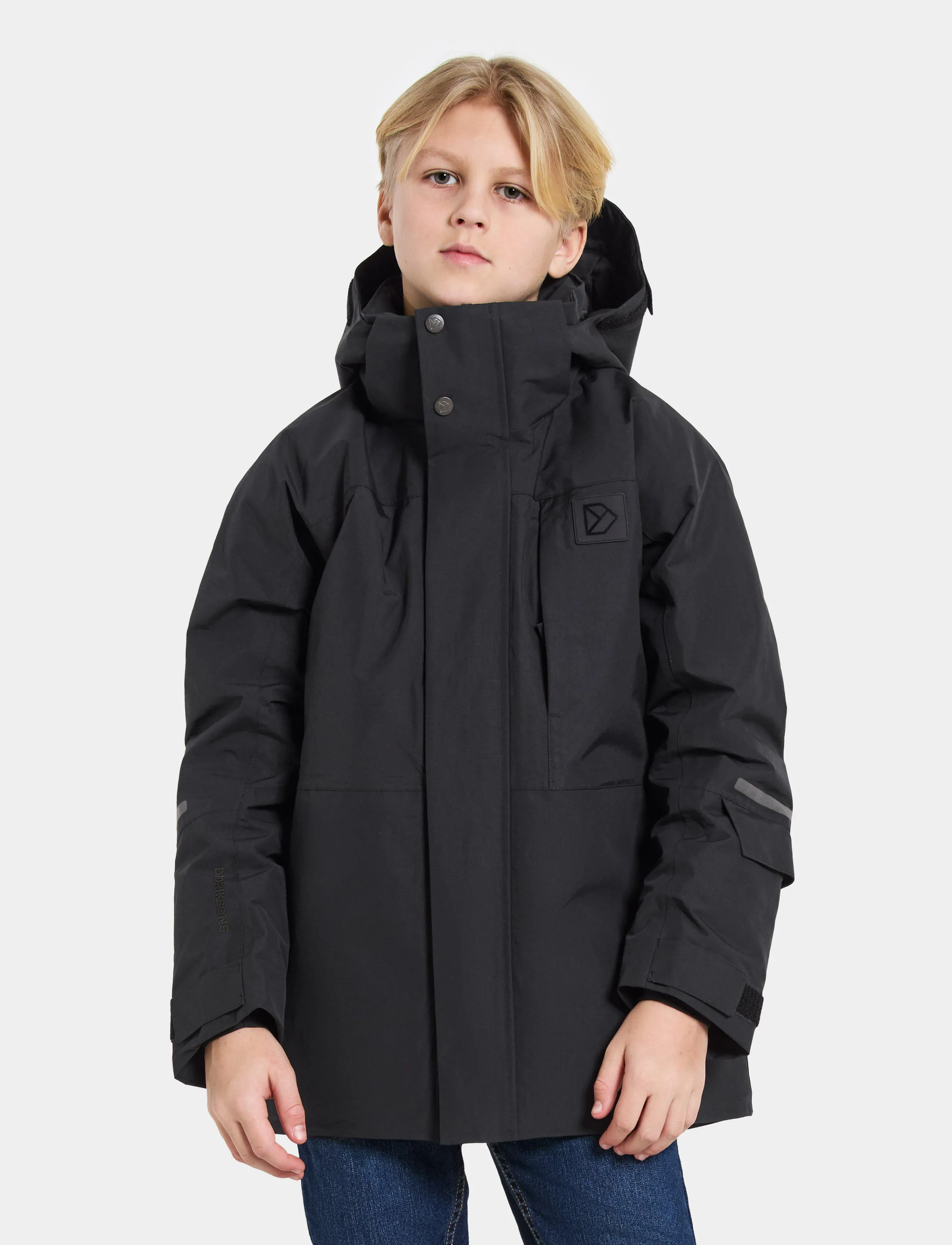 Didriksons Gabbro Kids' Jacket, 150, Jackets & Coats, Schwarz - Parka Jackets, Kinder