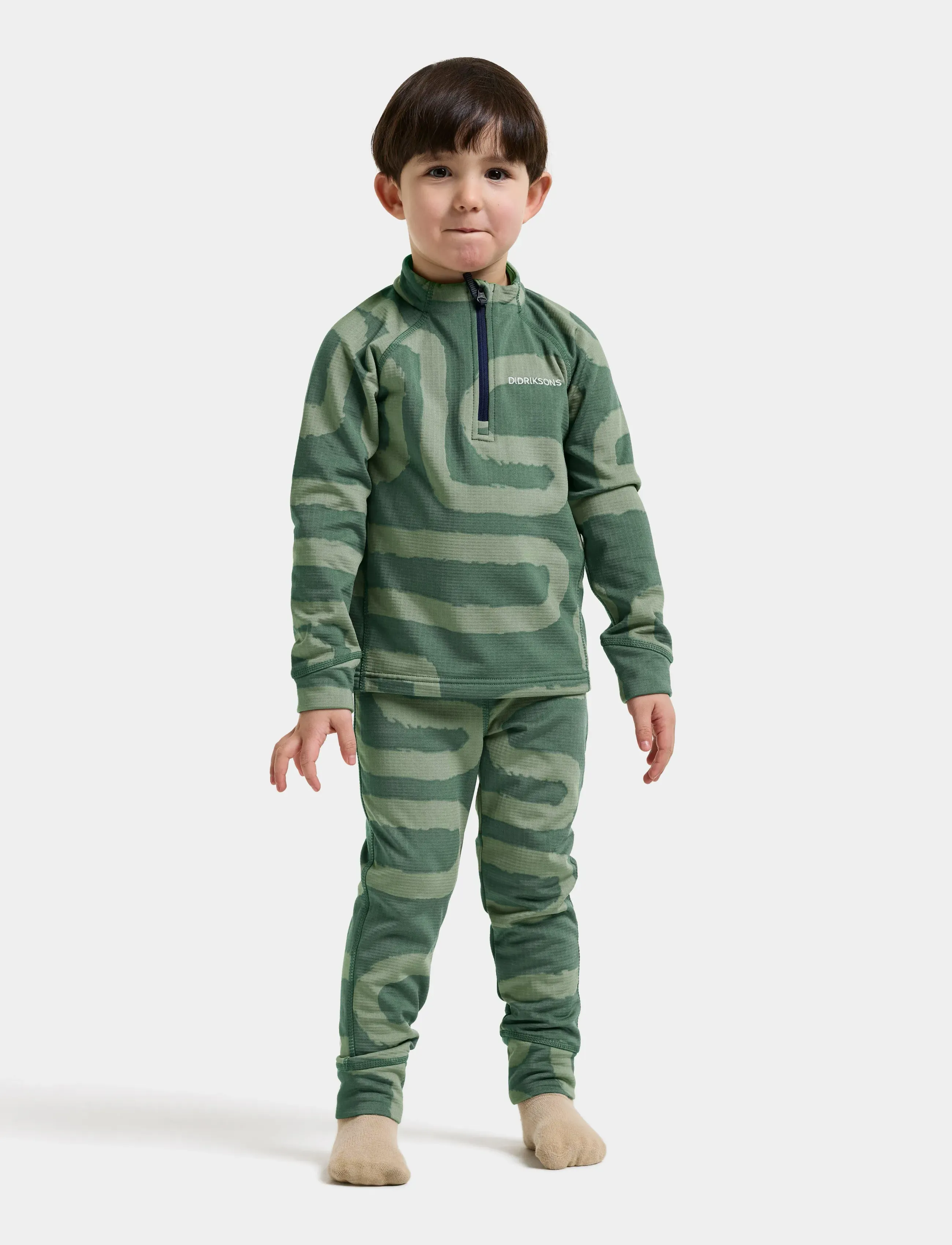 Didriksons Jadis Printed Kids' Set, Kinder, Kinder Bedrucktes Baselayer Set, Grün, Gr.110