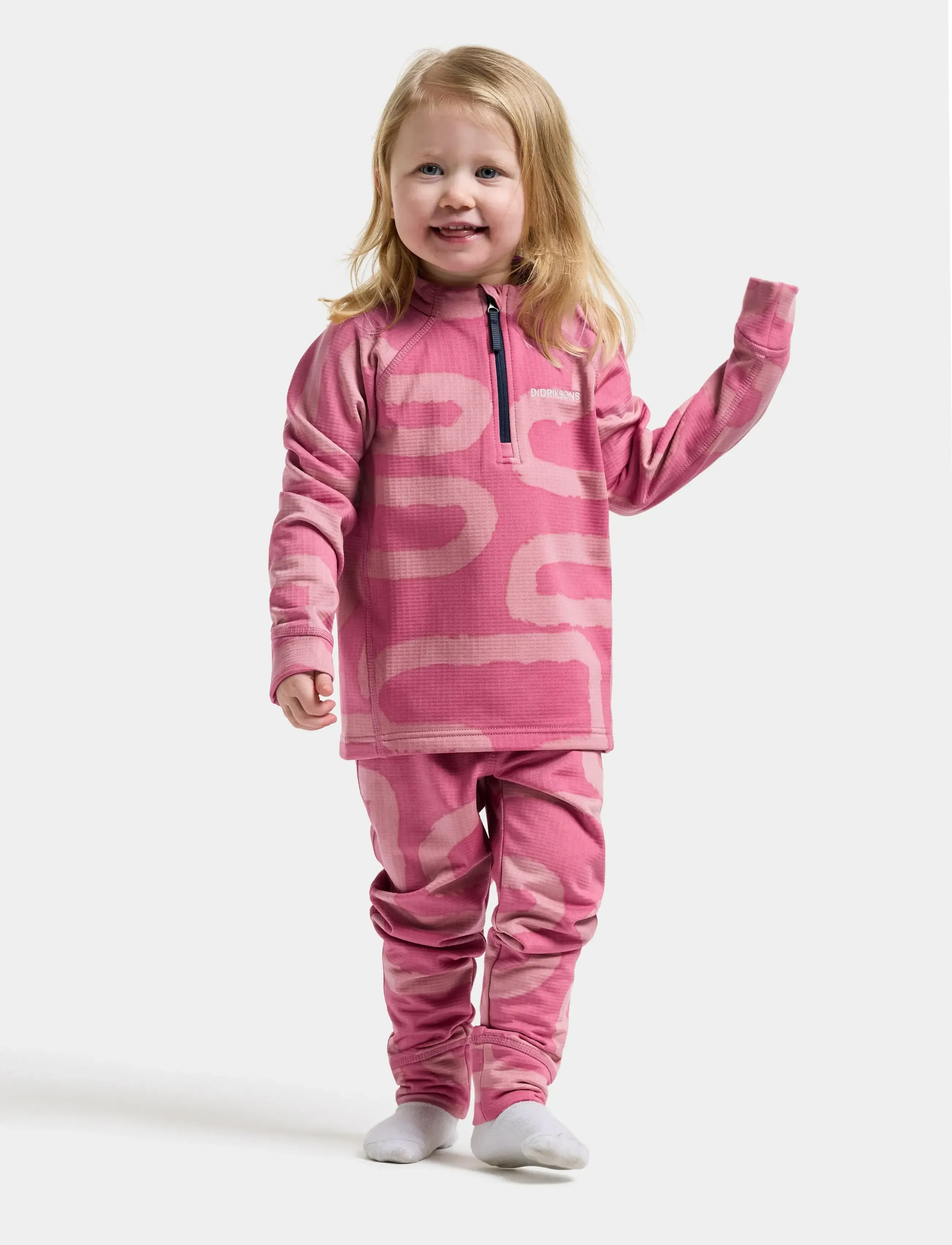 Didriksons Jadis Printed Kids' Set, Børn, Børne Printet Baselayer Sæt, Lyserød, Str: 122