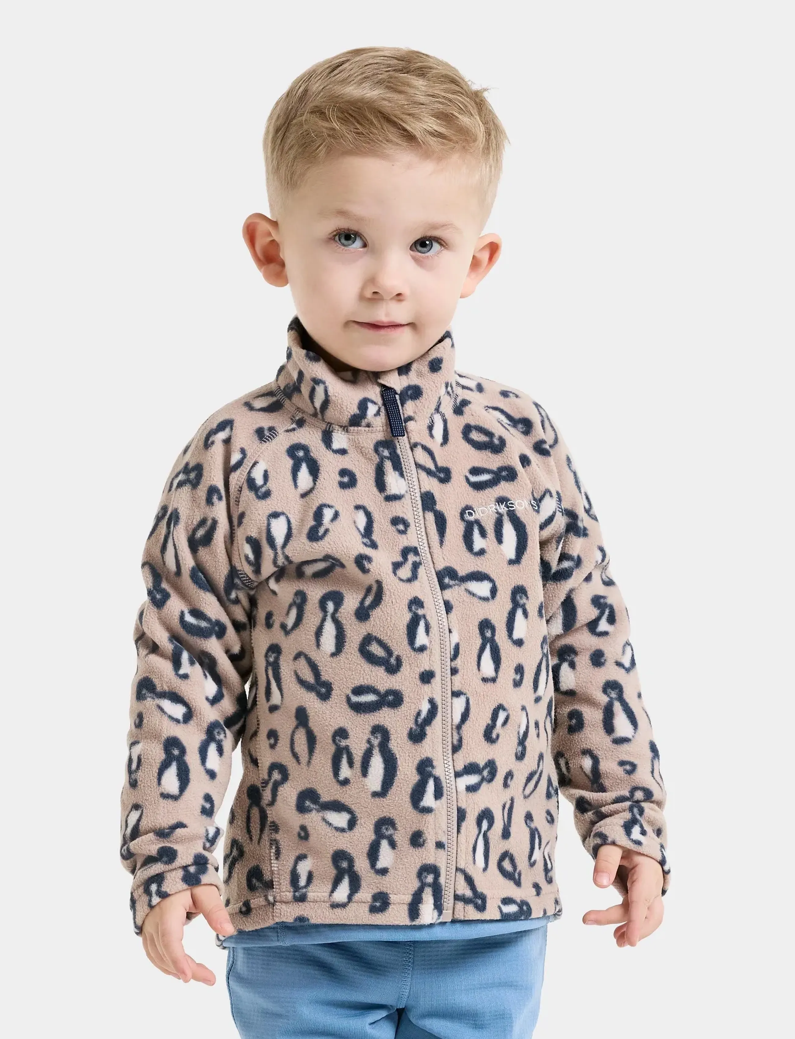 Didriksons Monte Printed Kids' Full-Zip, Børn, Børne Printet Fuld Lynlås Fleecejakke, Beige, Str: 140