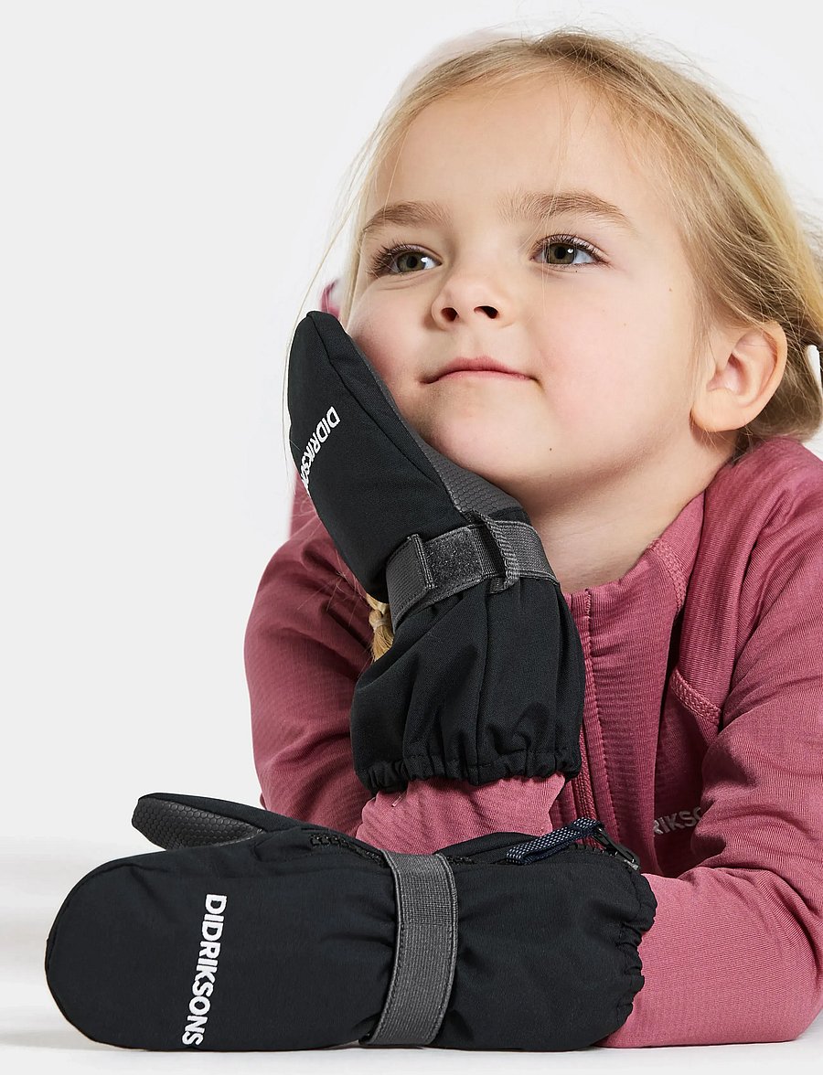 Didriksons - Biggles Kids' Zip Mittens - kindad - black - 0