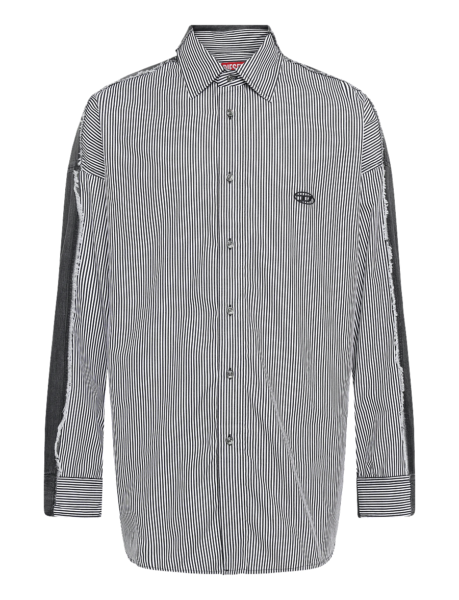 Diesel - Striped shirt with denim back - striped shirts - grey - 0