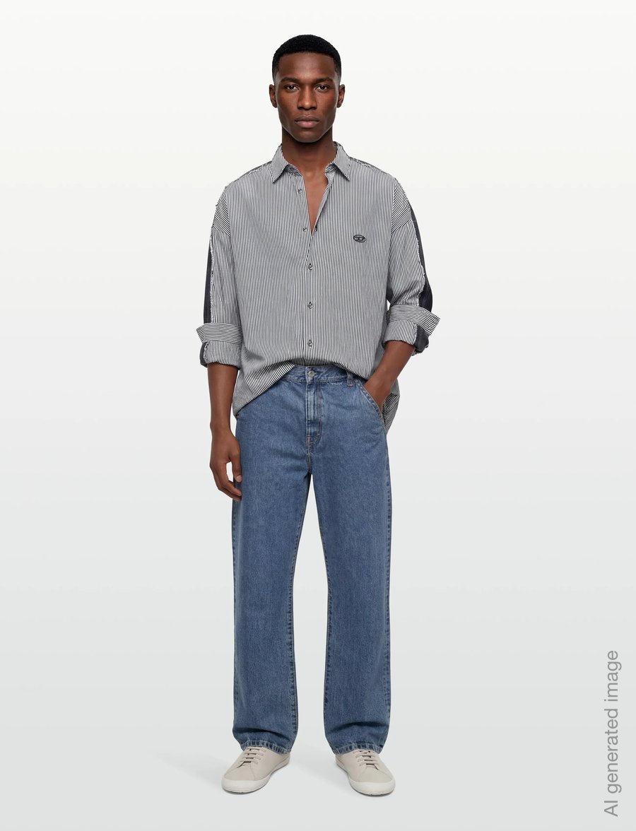 Diesel - Striped shirt with denim back - striped shirts - grey - 0