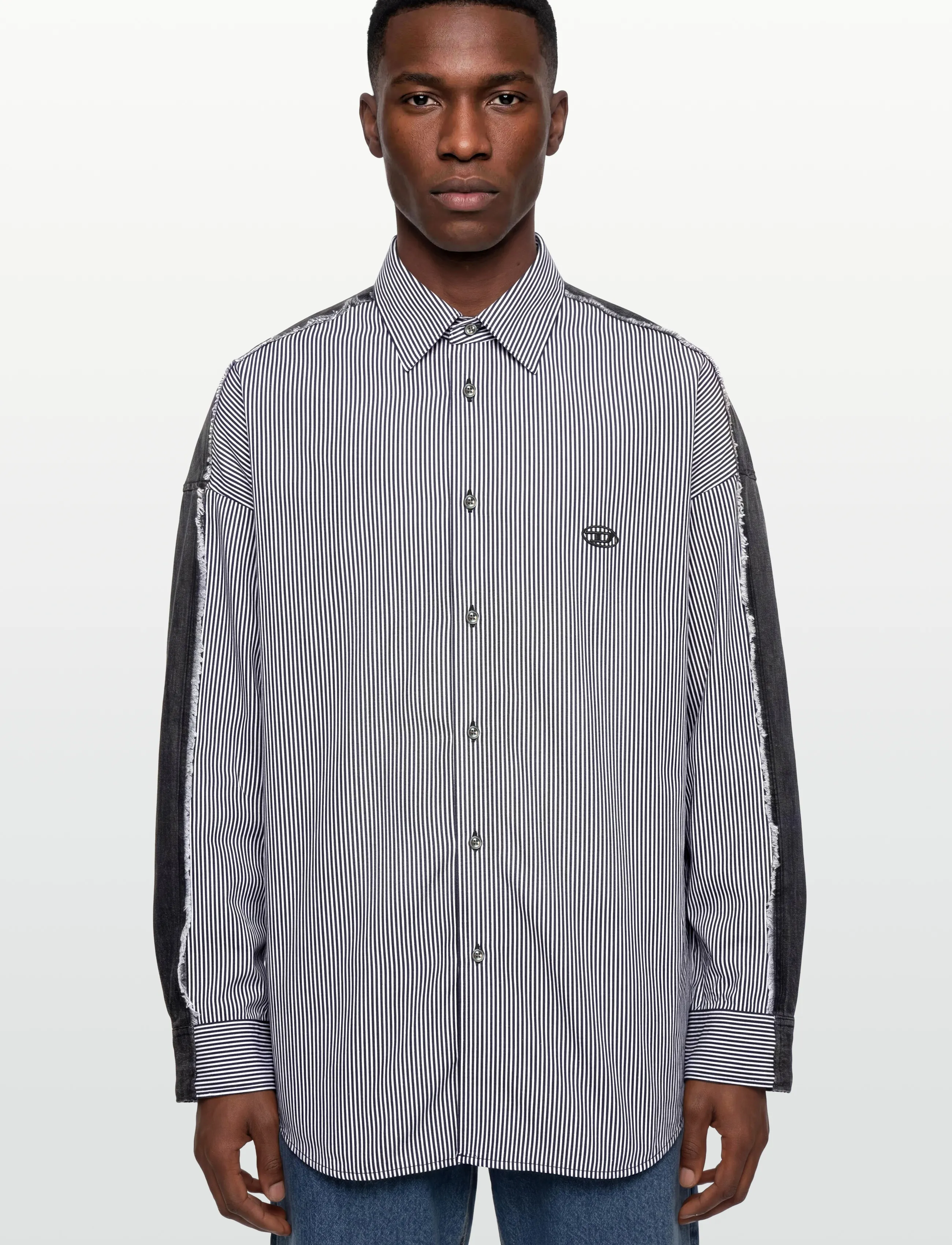 Diesel - Striped shirt with denim back - striped shirts - grey - 3