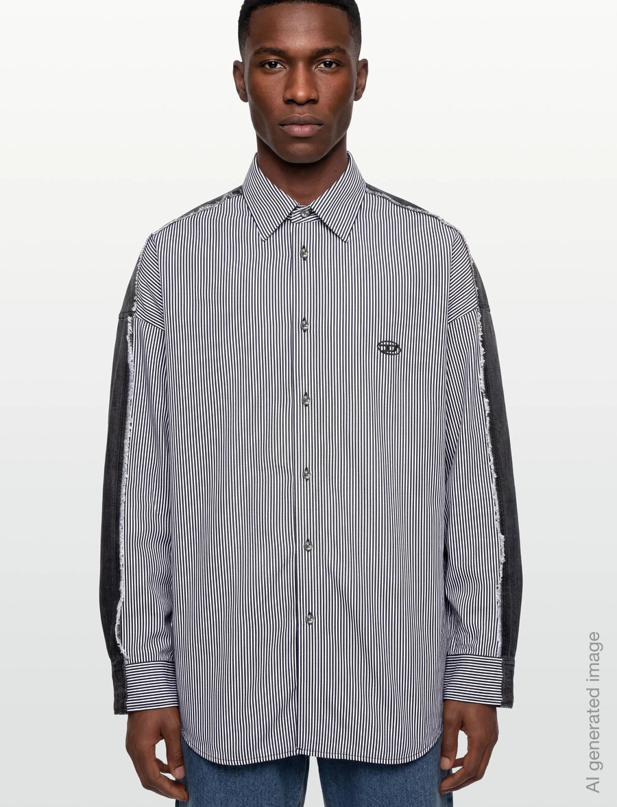 Diesel - Striped shirt with denim back - striped shirts - grey - 3