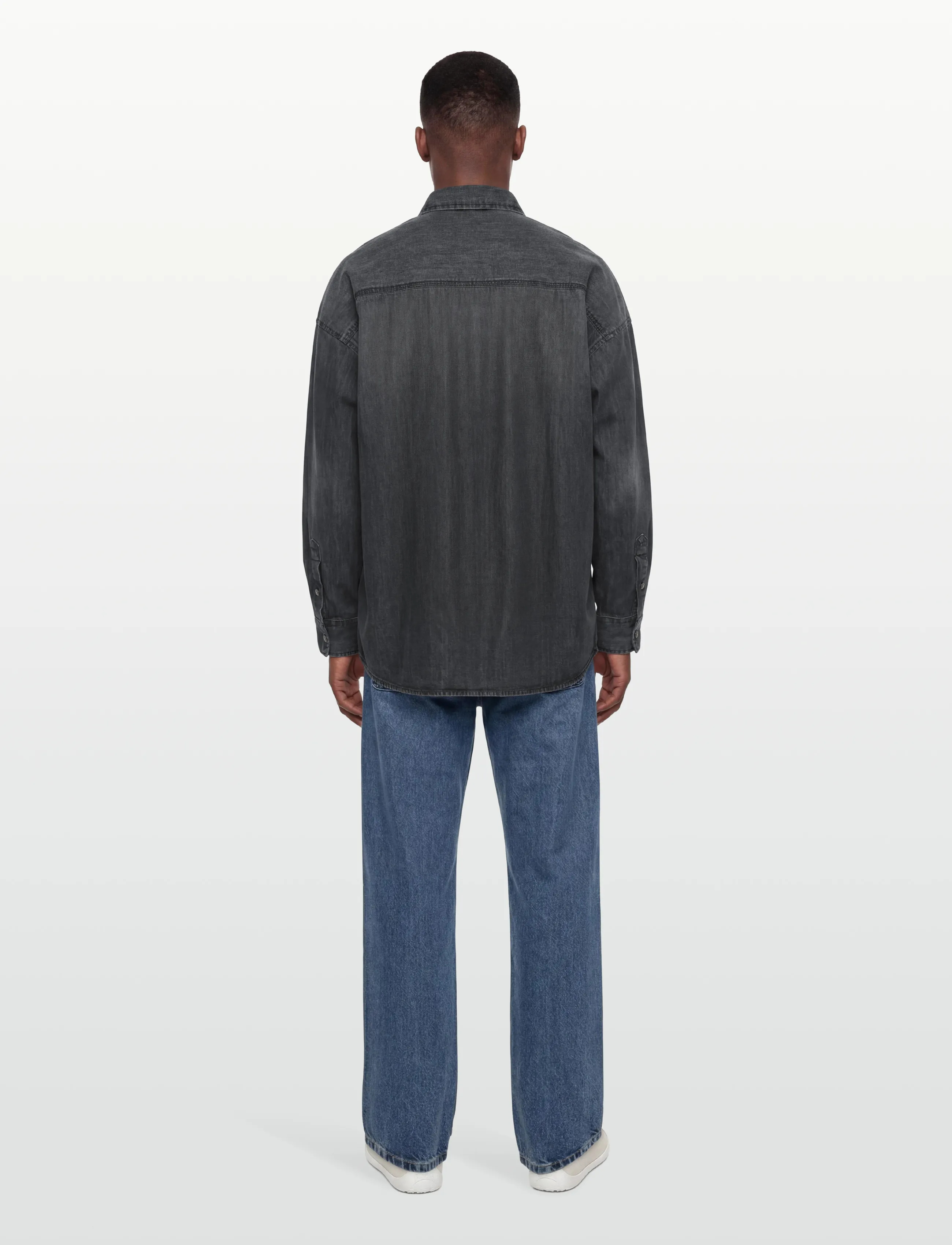 Diesel - Striped shirt with denim back - striped shirts - grey - 4